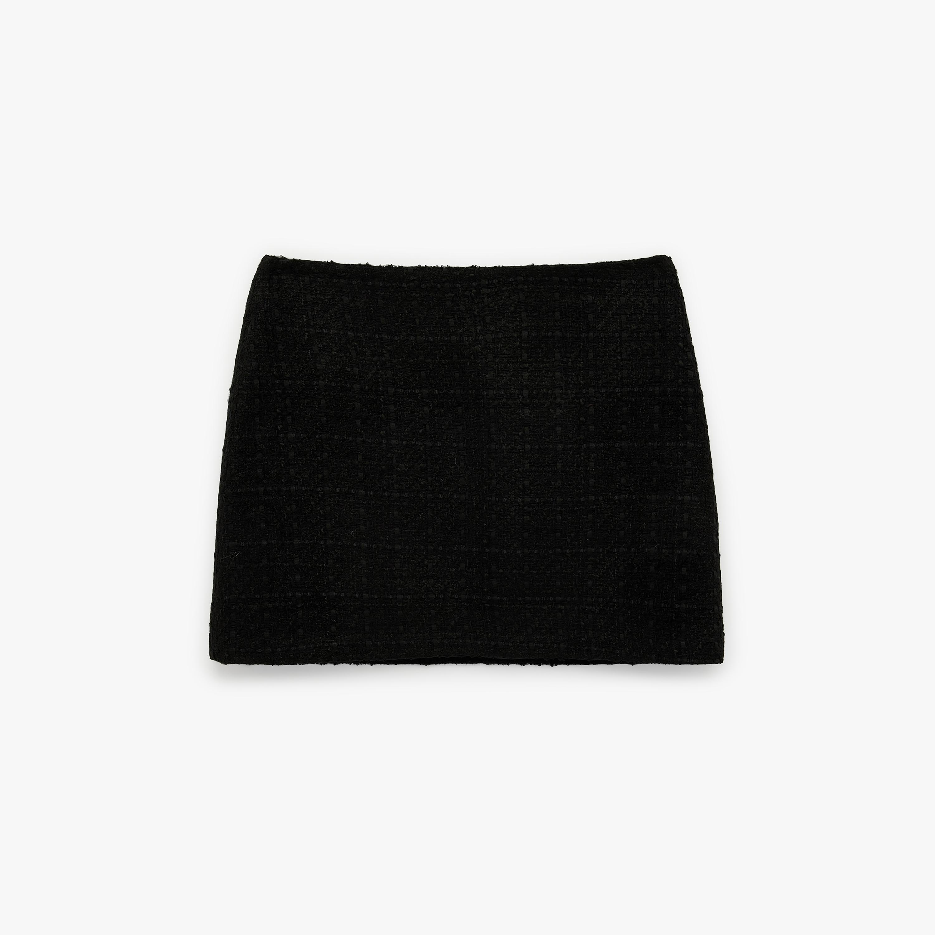 تنورة ميني نسائية قصة قلم الرصاص (بنسل) من قماش التويد الأسود من كوتون-women-clothing-bottoms-skirts-image-4