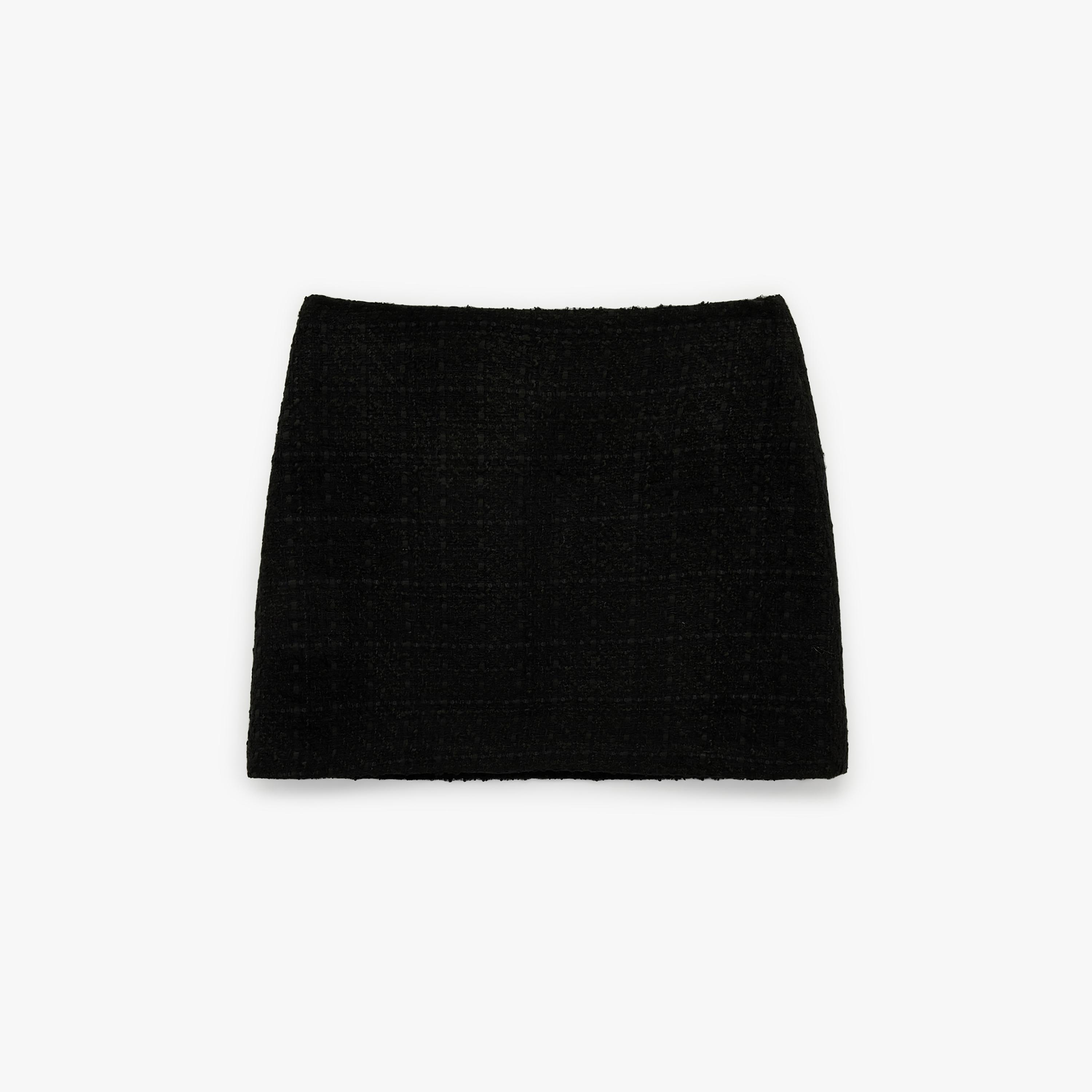 تنورة ميني نسائية قصة قلم الرصاص (بنسل) من قماش التويد الأسود من كوتون-women-clothing-bottoms-skirts-image-5