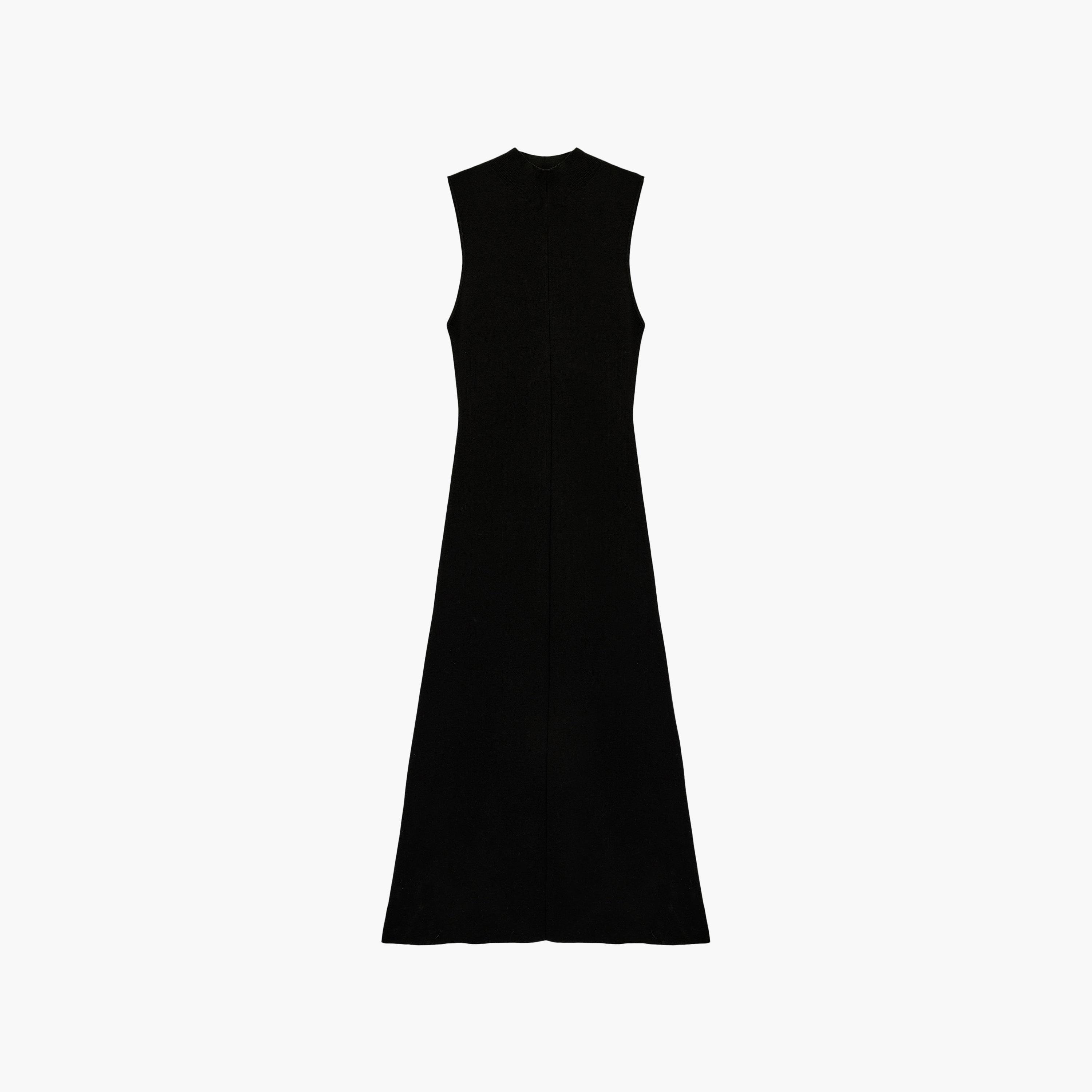 فستان ماكسي نسائي بياقة "موك نيك" عالية بلون أسود من كوتون-women-clothing-dresses-image-5