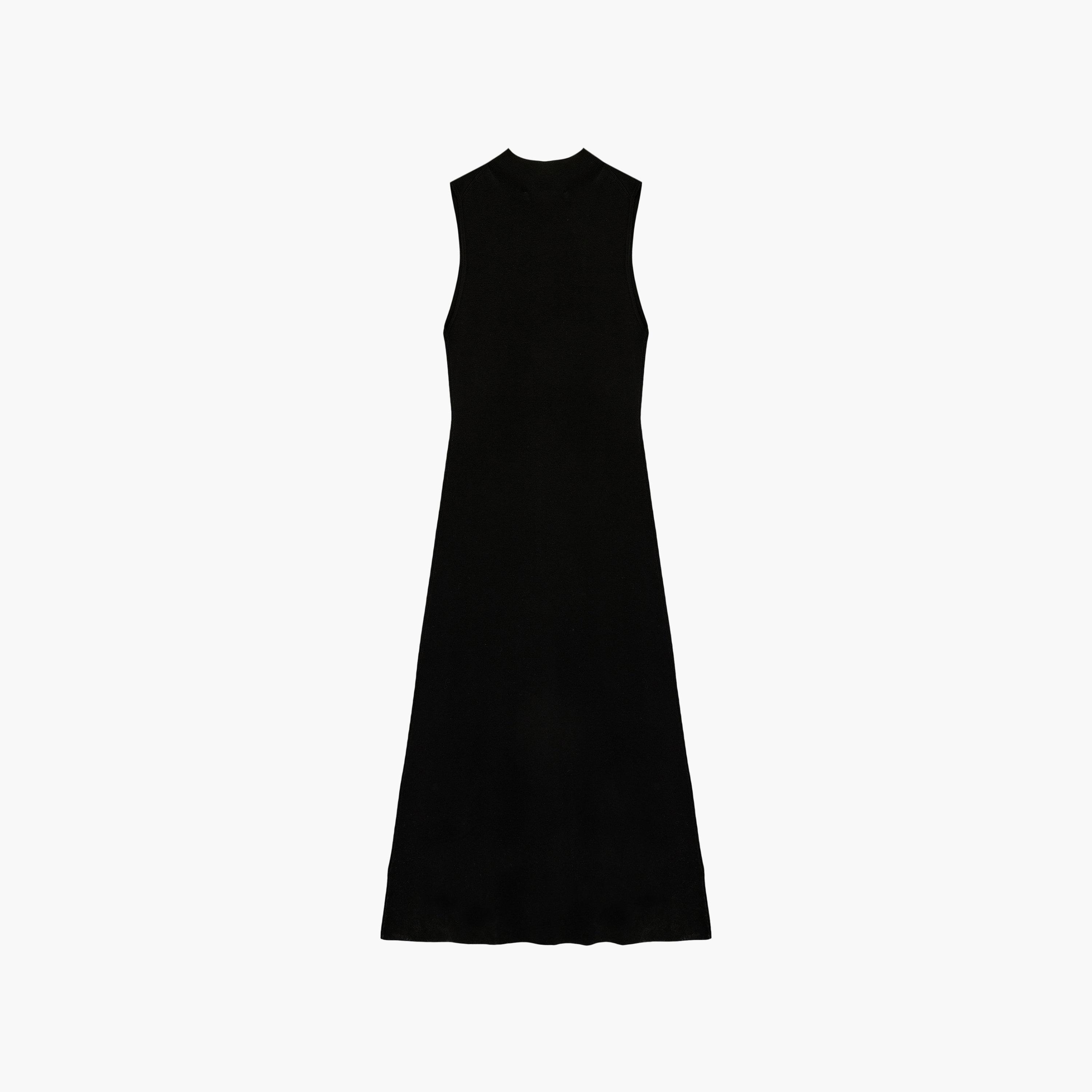 فستان ماكسي نسائي بياقة "موك نيك" عالية بلون أسود من كوتون-women-clothing-dresses-image-6