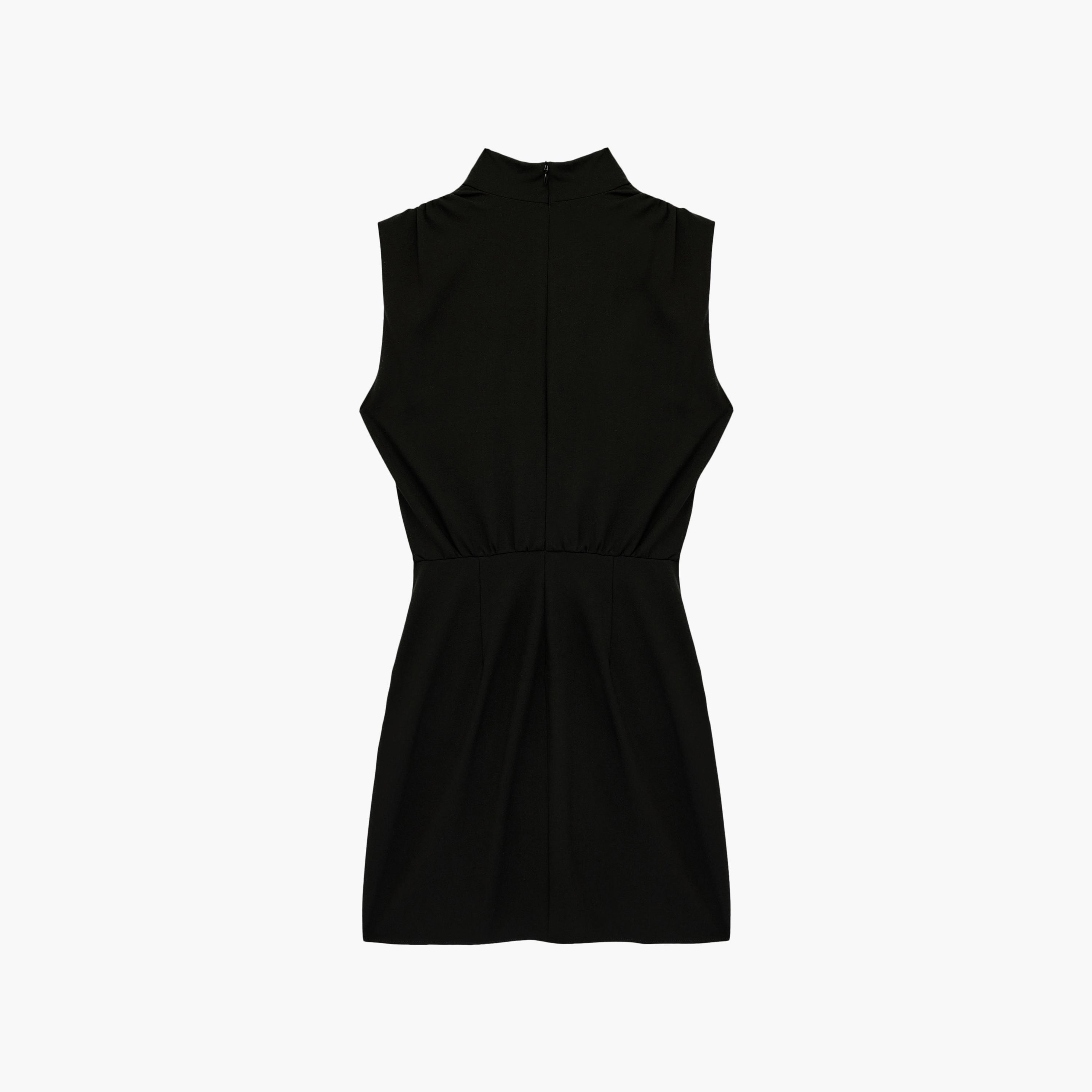 فستان ميني نسائي "لف" بياقة "كاول نيك" منسدلة بلون أسود من كوتون-women-clothing-dresses-image-4