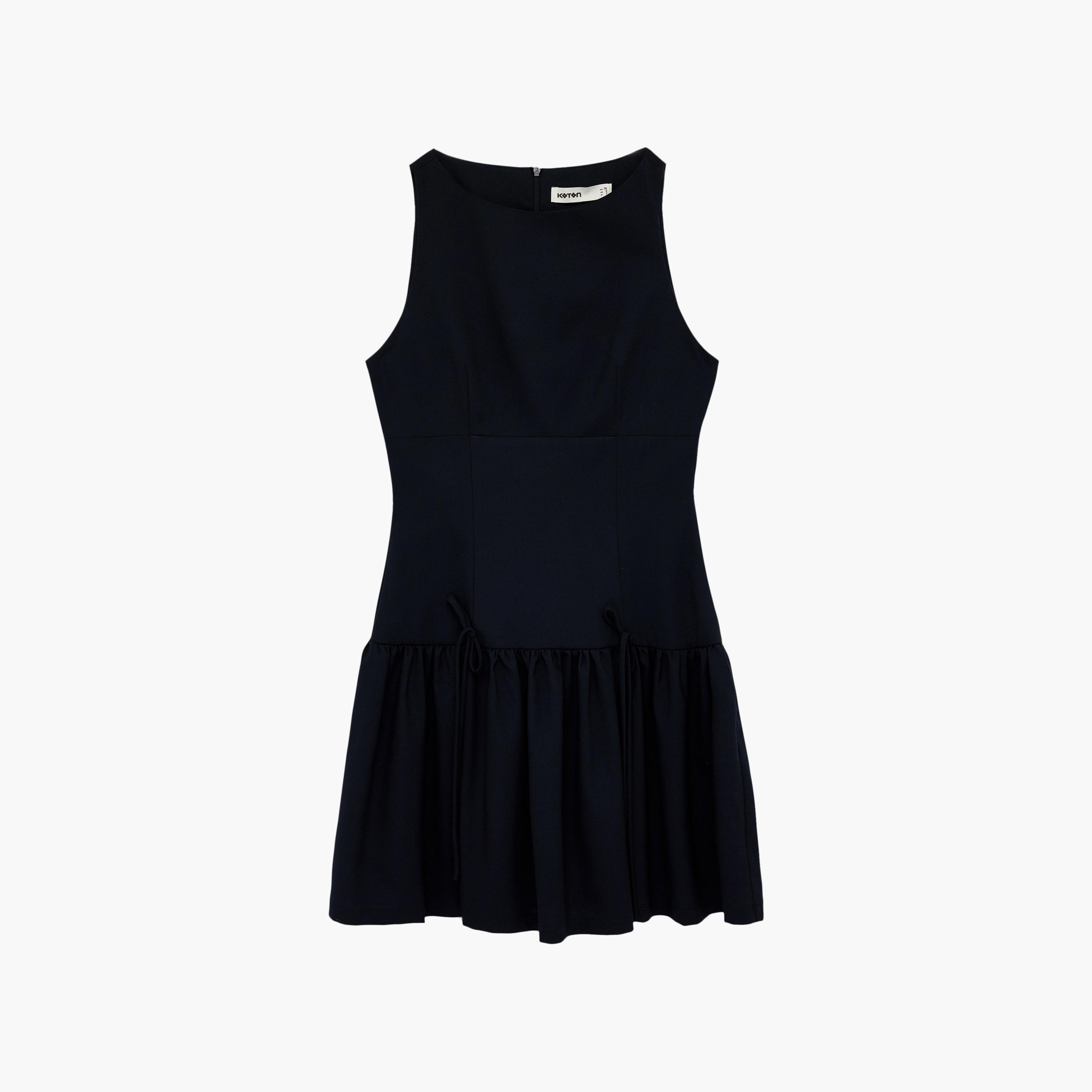 KOTON Deep Blue Drop Waist Women's Mini Dress-women-clothing-dresses-image-3