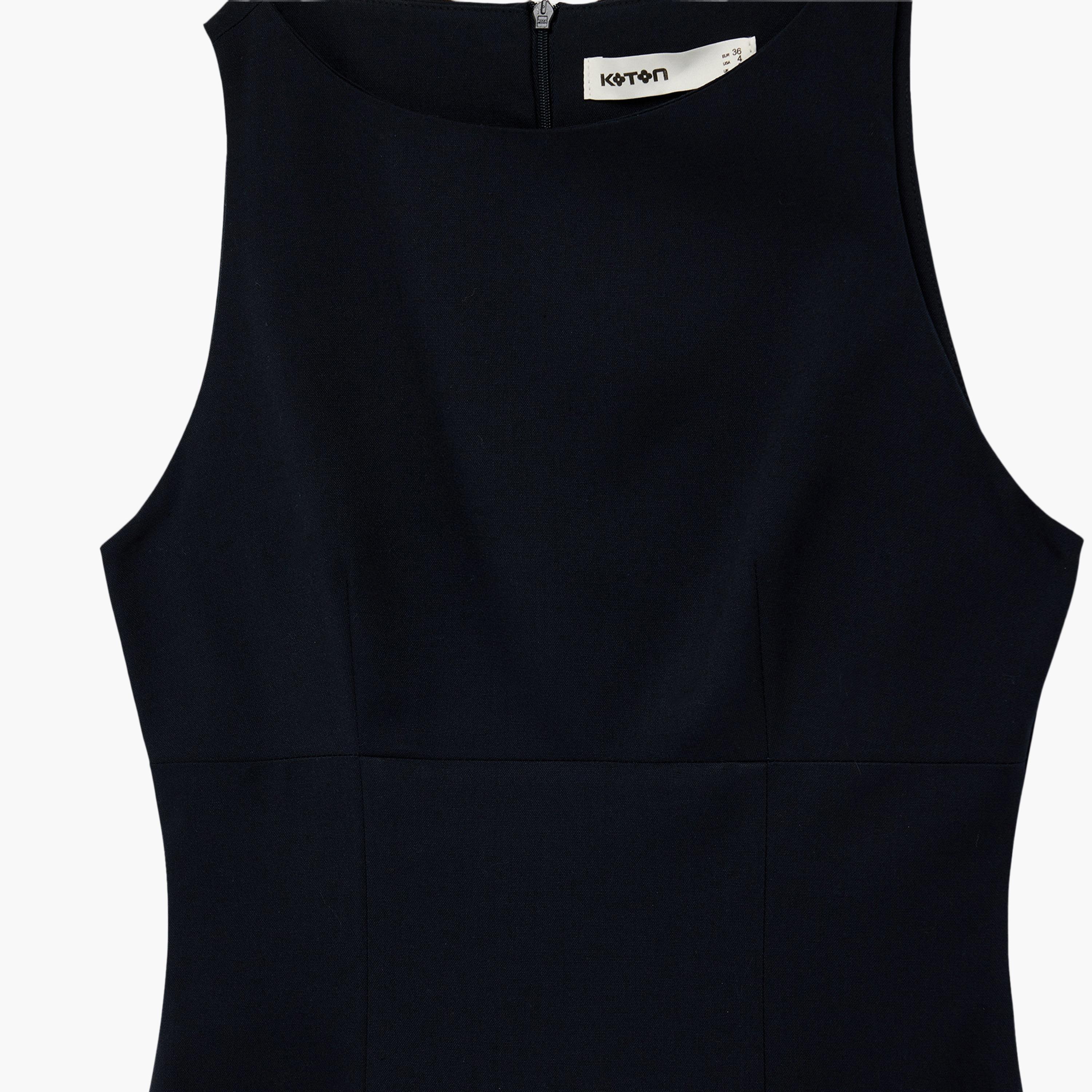 KOTON Deep Blue Drop Waist Women's Mini Dress-women-clothing-dresses-image-5