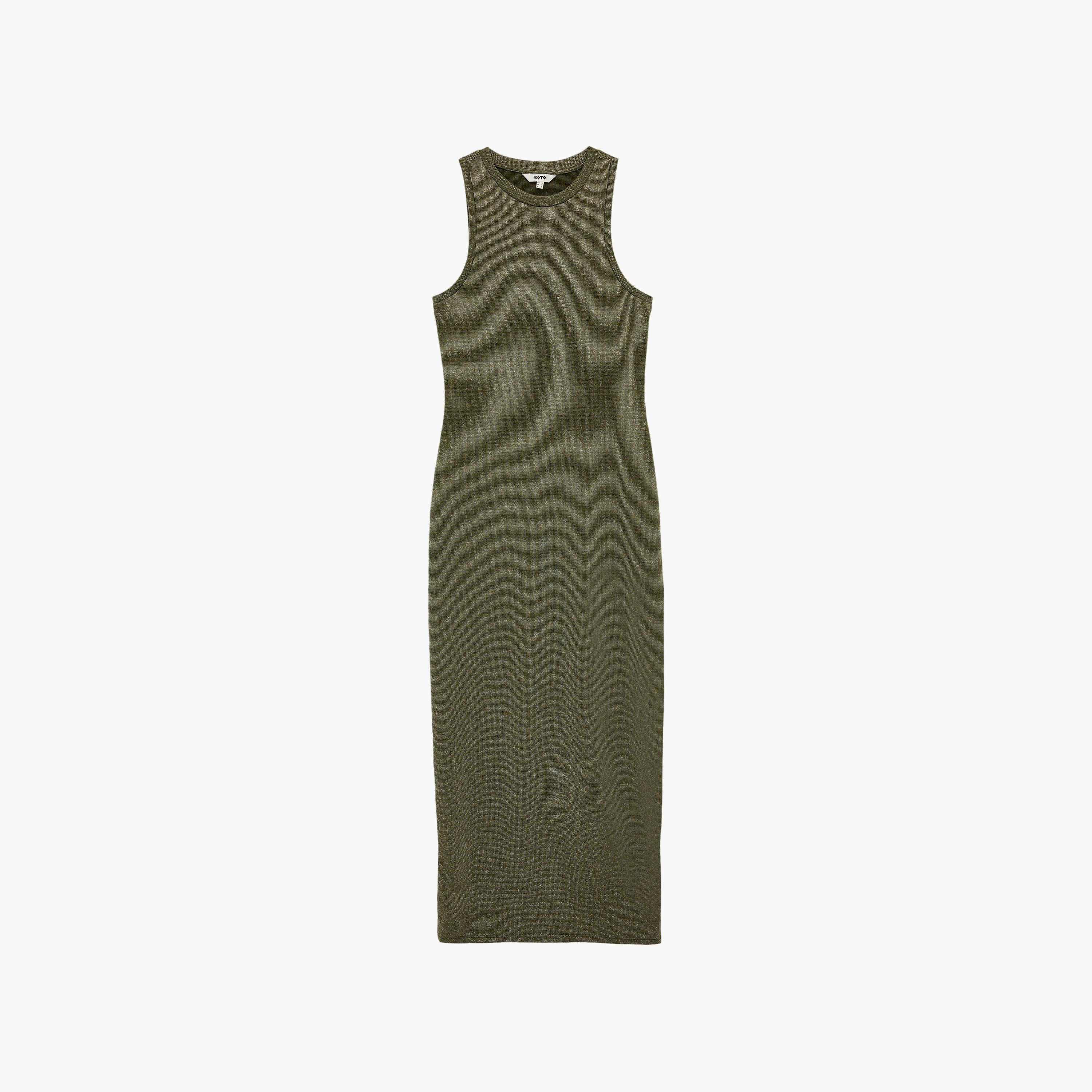 فستان ماكسي نسائي "شيث" بتصميم "تيكستشرد" بارز بلون أخضر من كوتون-women-clothing-dresses-image-5
