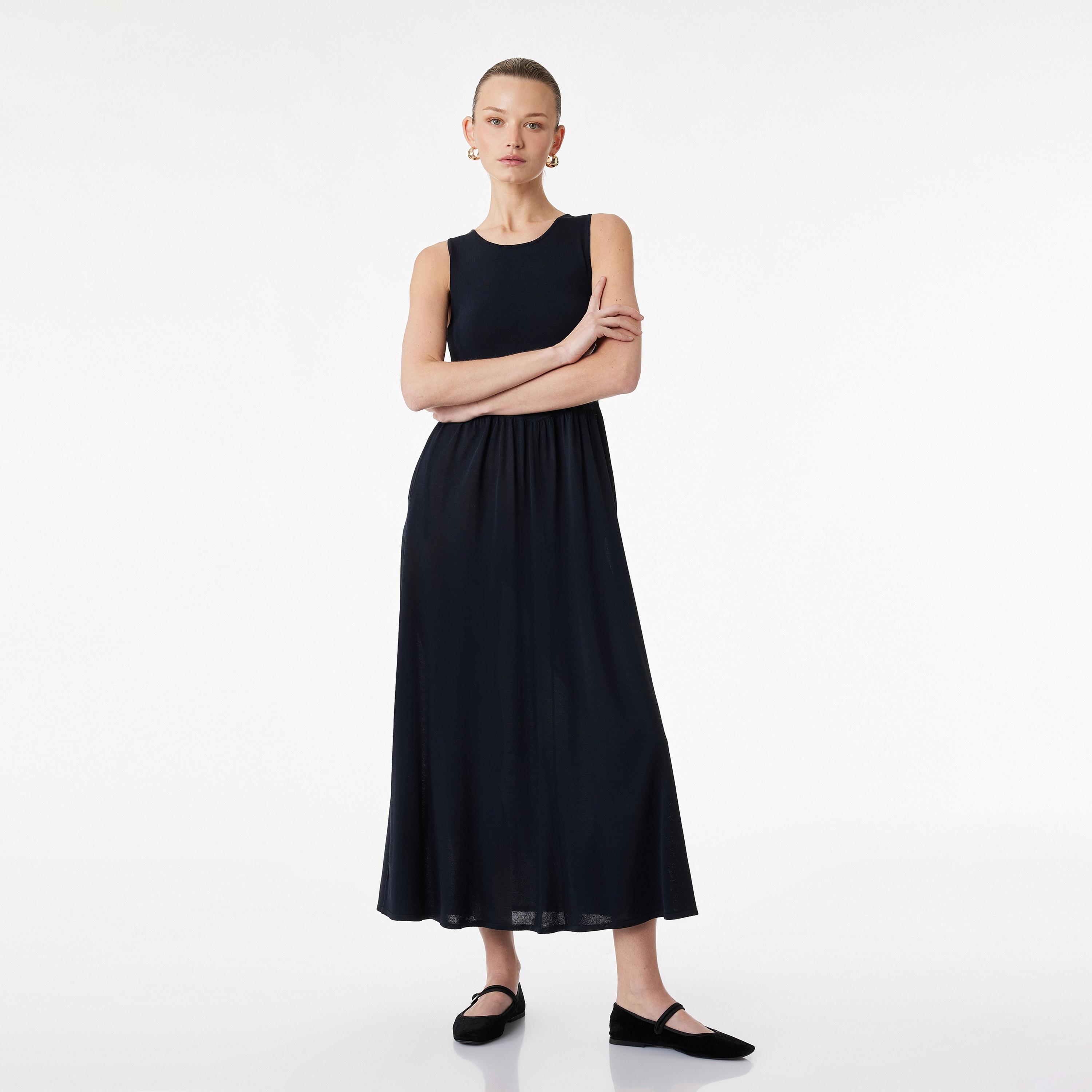 فستان ماكسي نسائي "فيت أند فلير" بلون أزرق داكن من كوتون-women-clothing-dresses-image-1