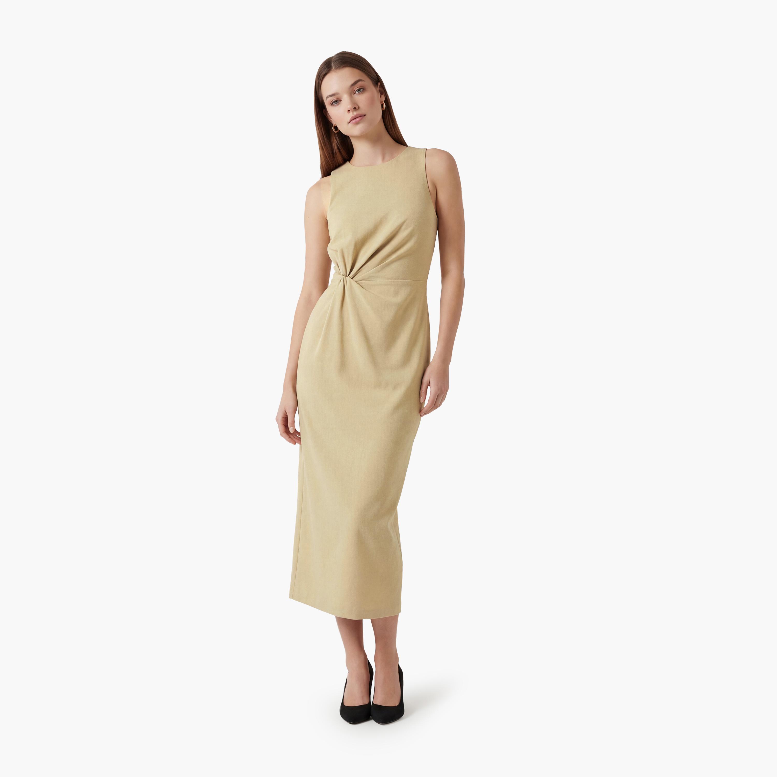 فستان ميدي نسائي "شيث" بلون بيج من كوتون-women-clothing-dresses-image-1