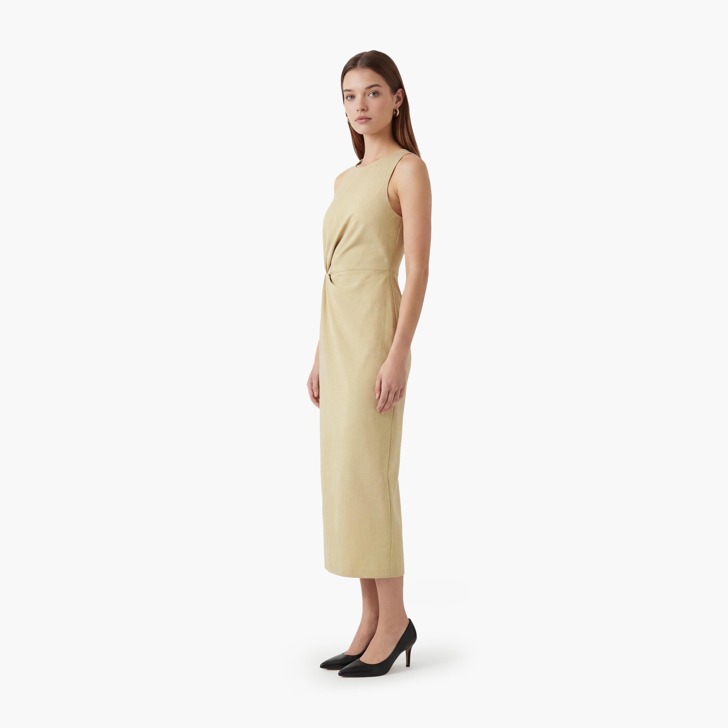 فستان ميدي نسائي "شيث" بلون بيج من كوتون-women-clothing-dresses-image-2