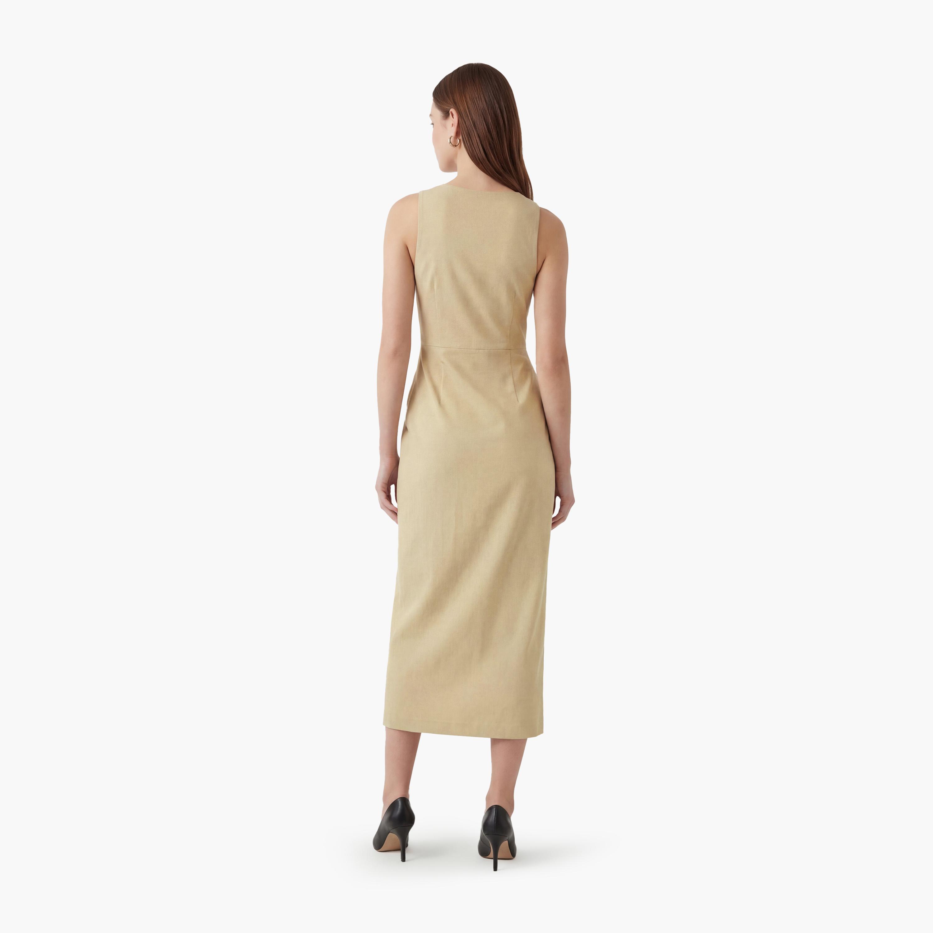 فستان ميدي نسائي "شيث" بلون بيج من كوتون-women-clothing-dresses-image-3