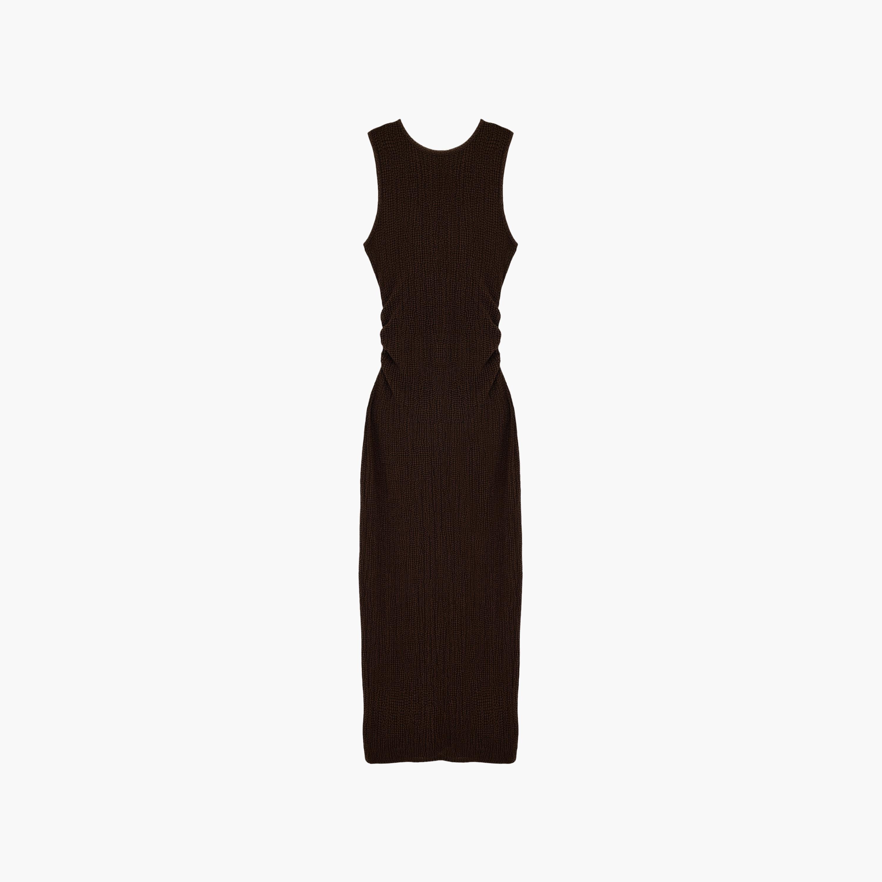 فستان ميدي نسائي "شيث" بتصميم "كرينكلد" بلون بني من كوتون-women-clothing-dresses-image-3