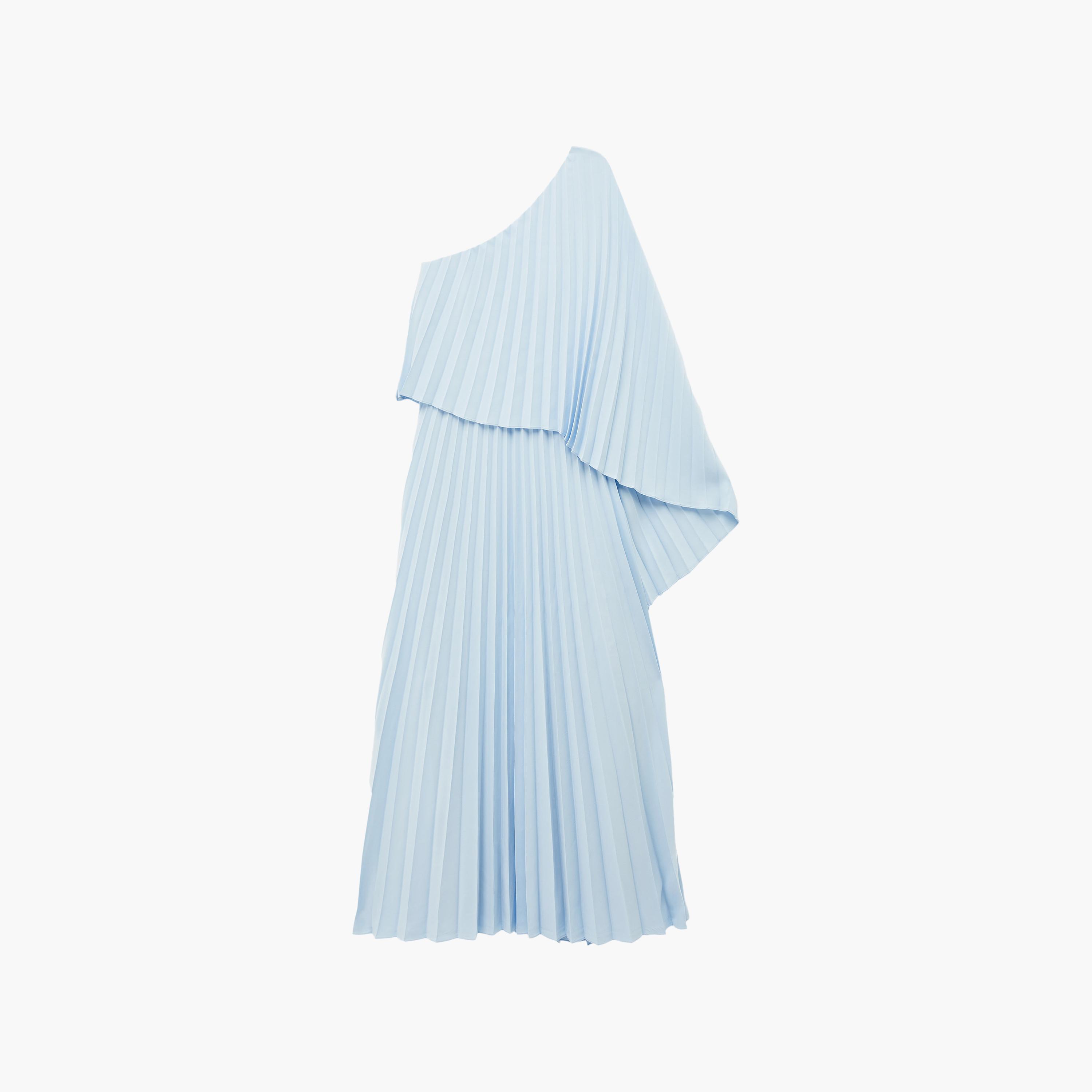 فستان ماكسي نسائي "كولوم" بكسرات "بلاتيد" وكتف واحد بلون سماوي من كوتون-women-clothing-dresses-image-3