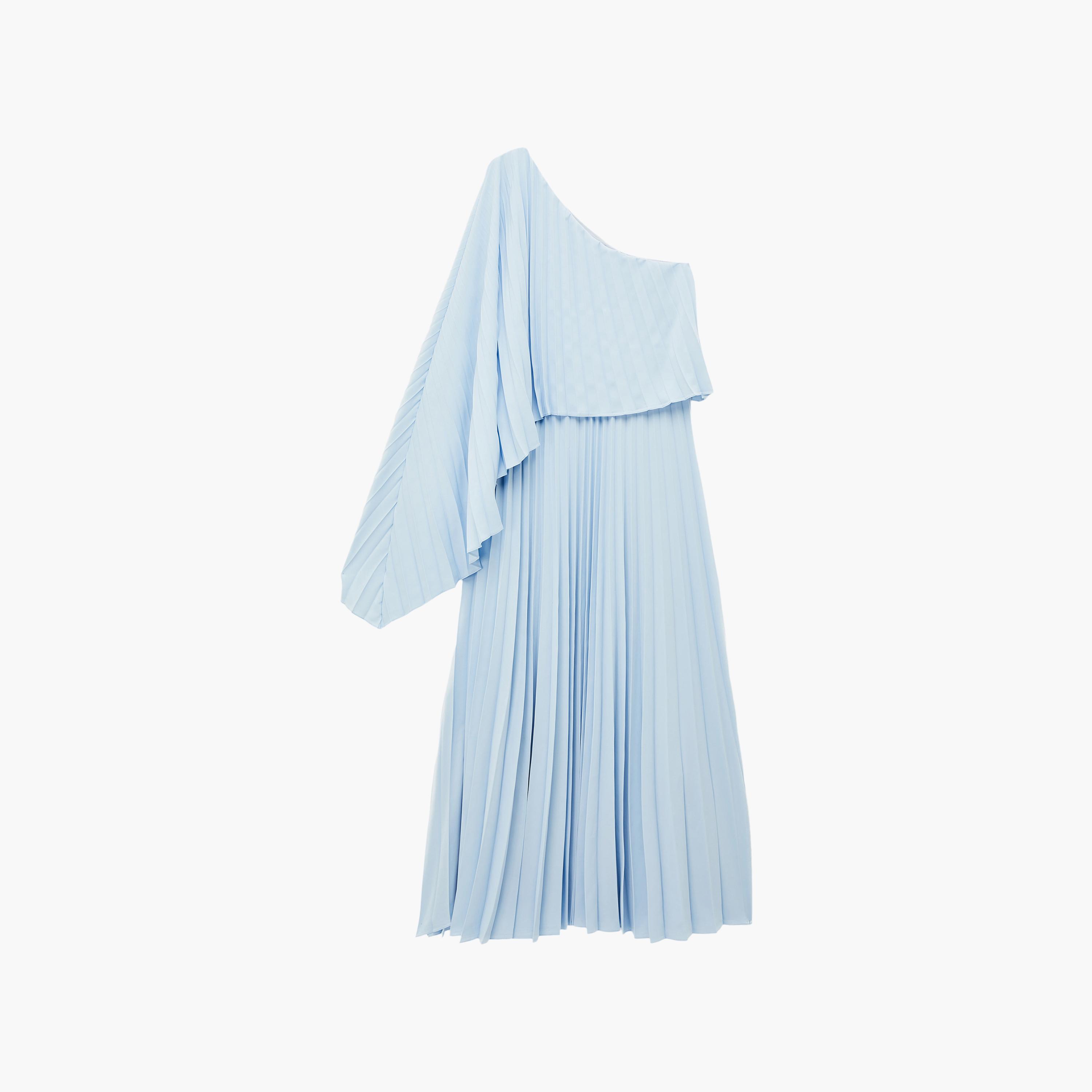 فستان ماكسي نسائي "كولوم" بكسرات "بلاتيد" وكتف واحد بلون سماوي من كوتون-women-clothing-dresses-image-4