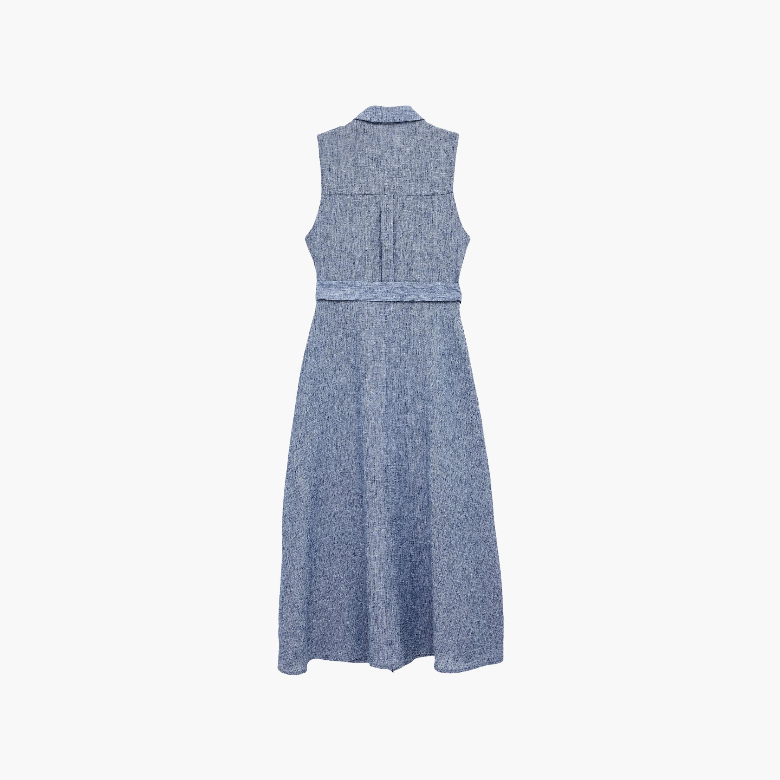 فستان ميدي نسائي بتصميم قميص "شيرت" بياقة بلون أزرق من كوتون-women-clothing-dresses-image-6