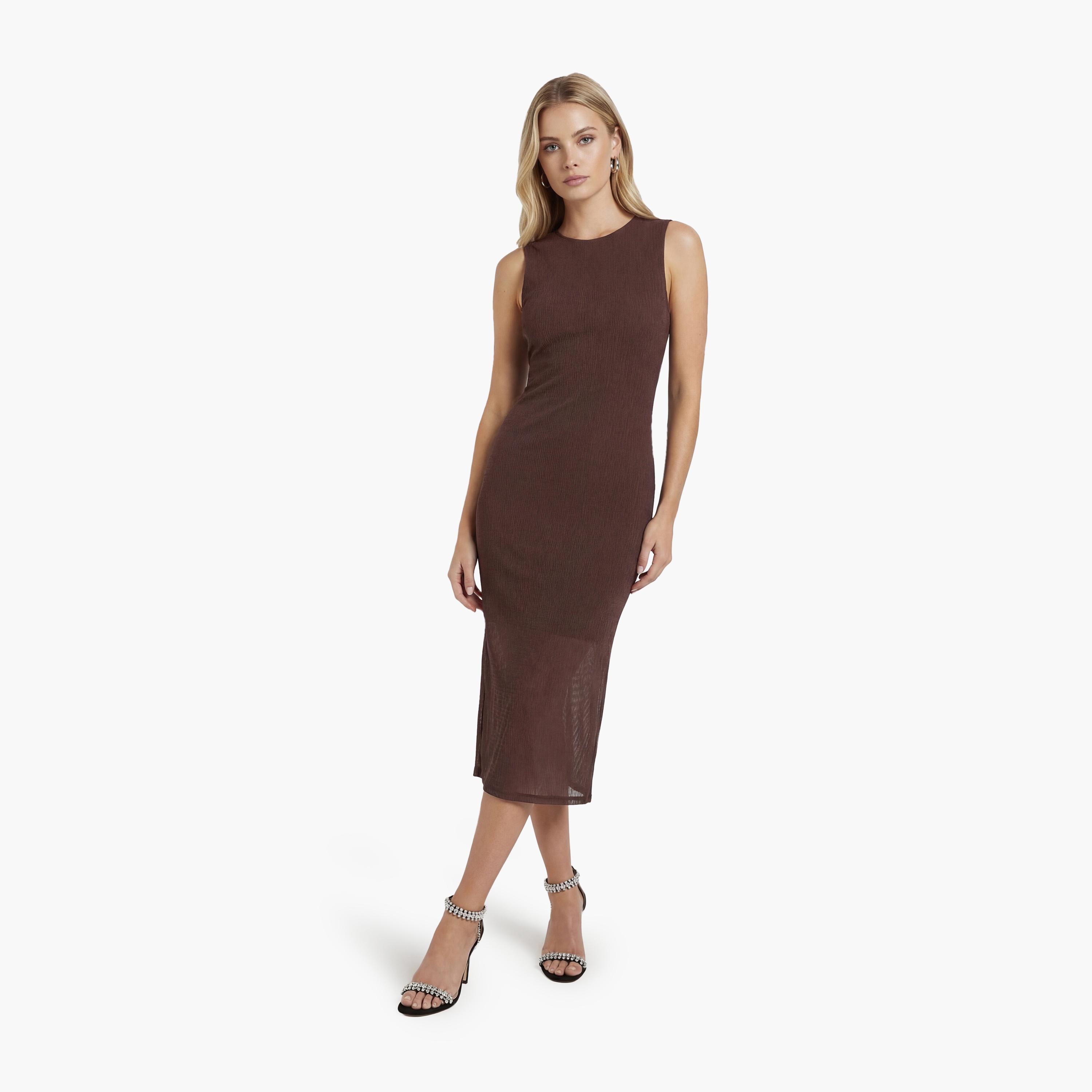 فستان ميدي نسائي "شيث" بلون بني من كوتون-women-clothing-dresses-image-1