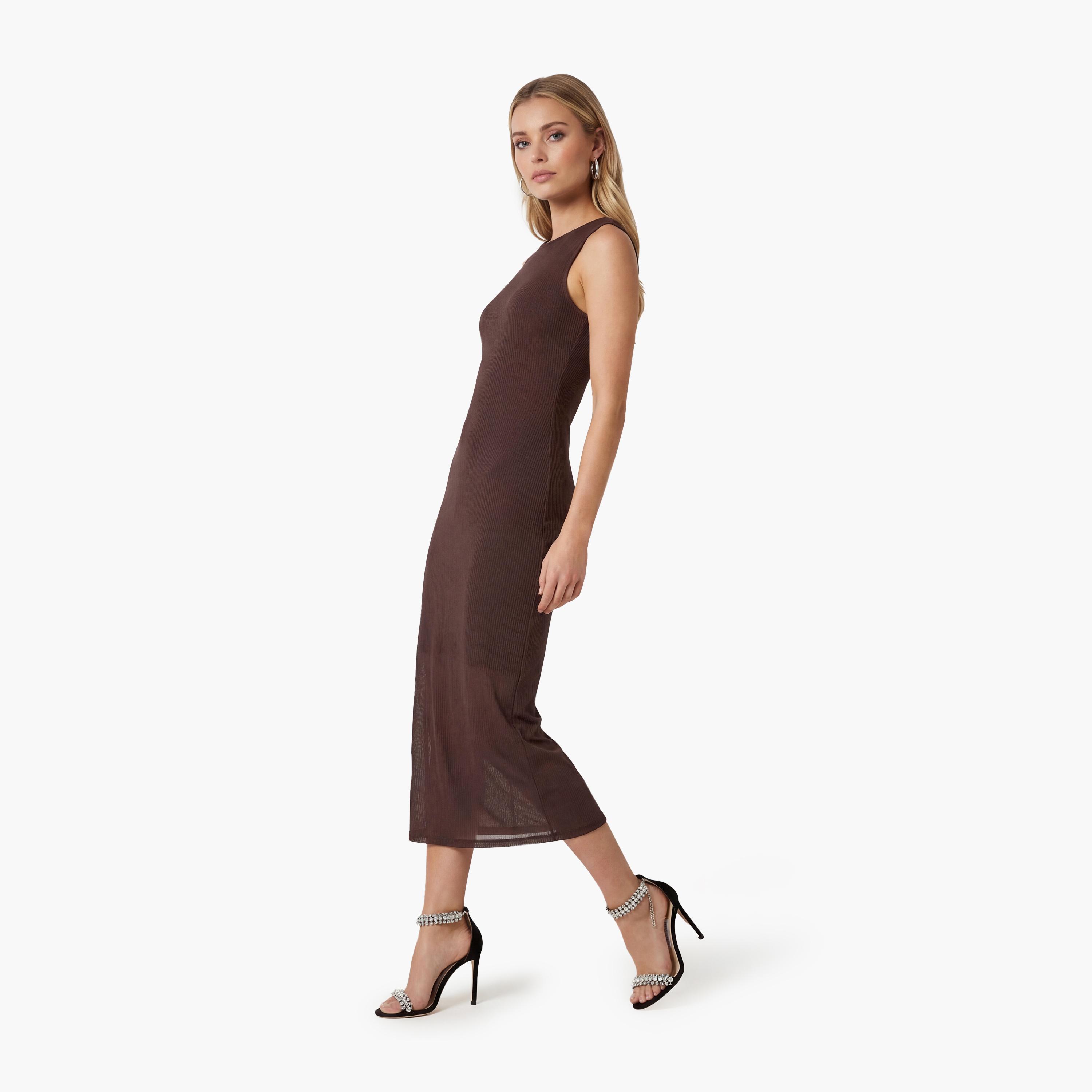 فستان ميدي نسائي "شيث" بلون بني من كوتون-women-clothing-dresses-image-2