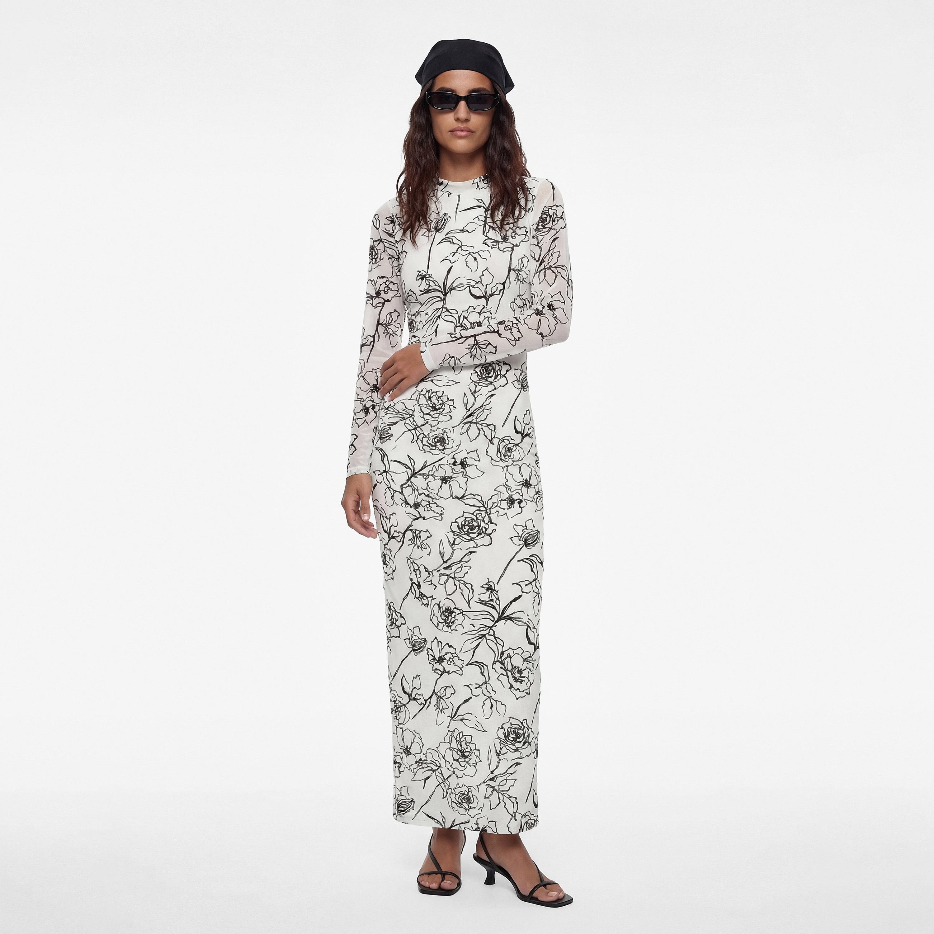 فستان ماكسي نسائي "شيث" بياقة "موك نيك" وطبعة "فلورال" زهور بلون أبيض من كوتون-women-clothing-dresses-image-1
