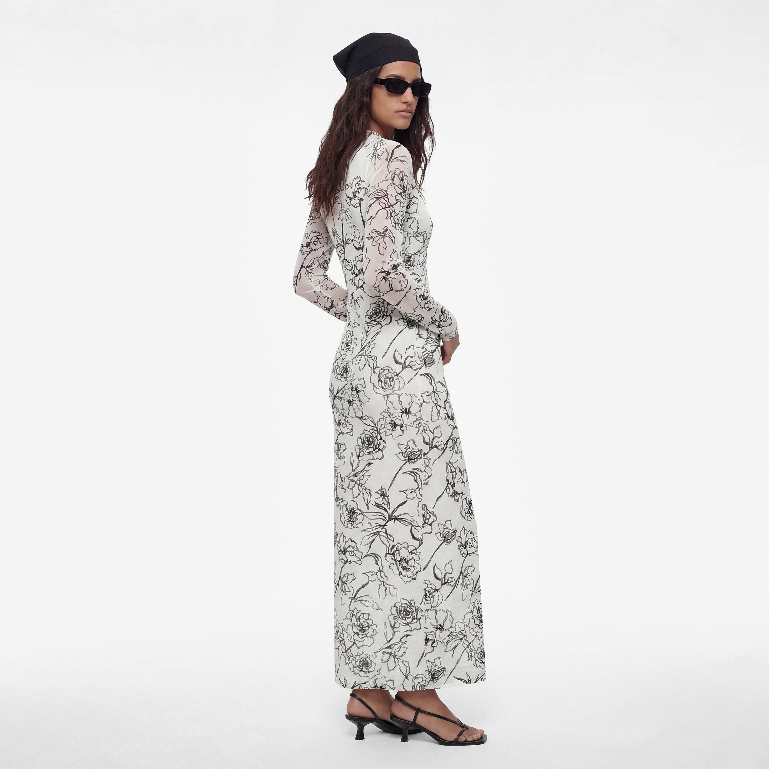 فستان ماكسي نسائي "شيث" بياقة "موك نيك" وطبعة "فلورال" زهور بلون أبيض من كوتون-women-clothing-dresses-image-2