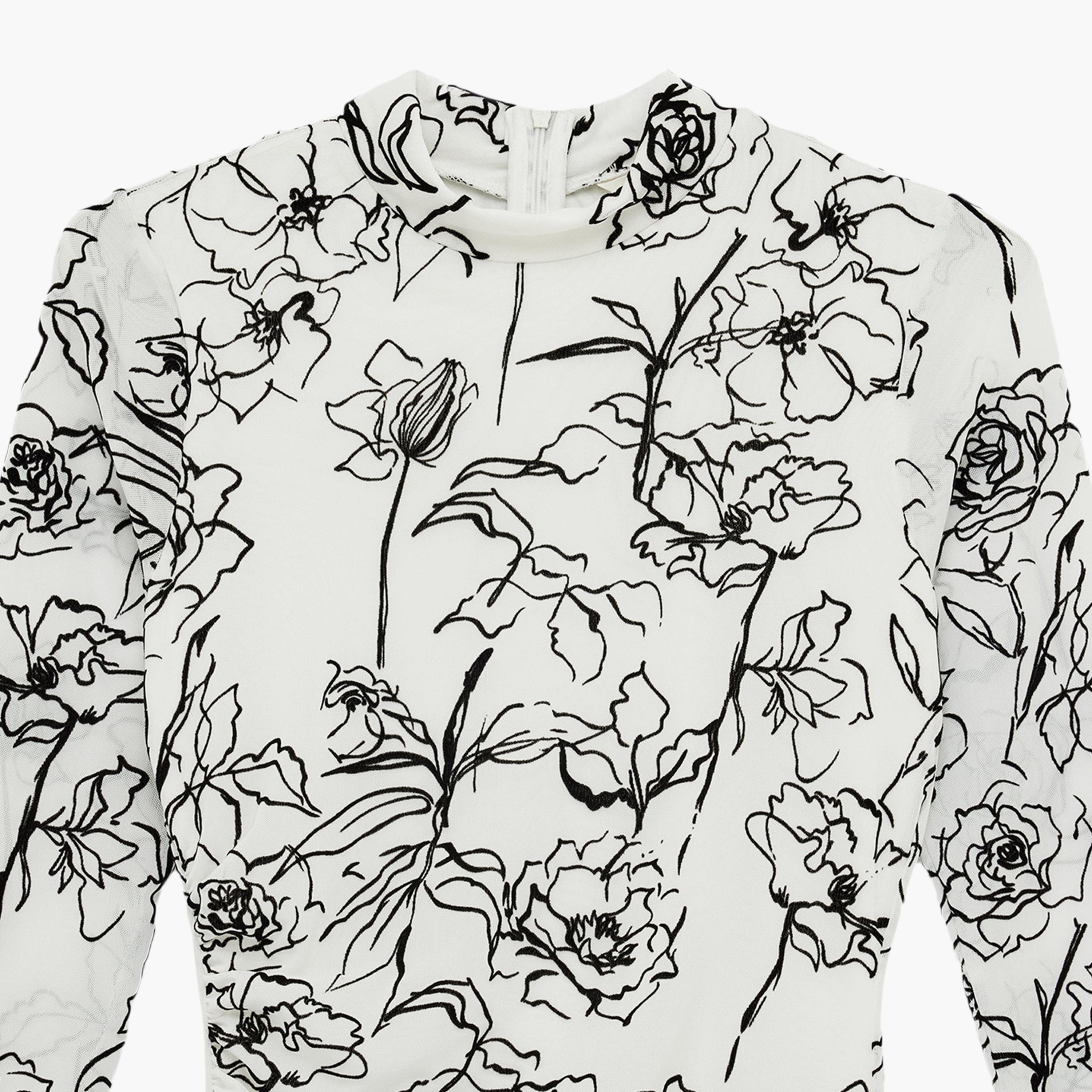 فستان ماكسي نسائي "شيث" بياقة "موك نيك" وطبعة "فلورال" زهور بلون أبيض من كوتون-women-clothing-dresses-image-5