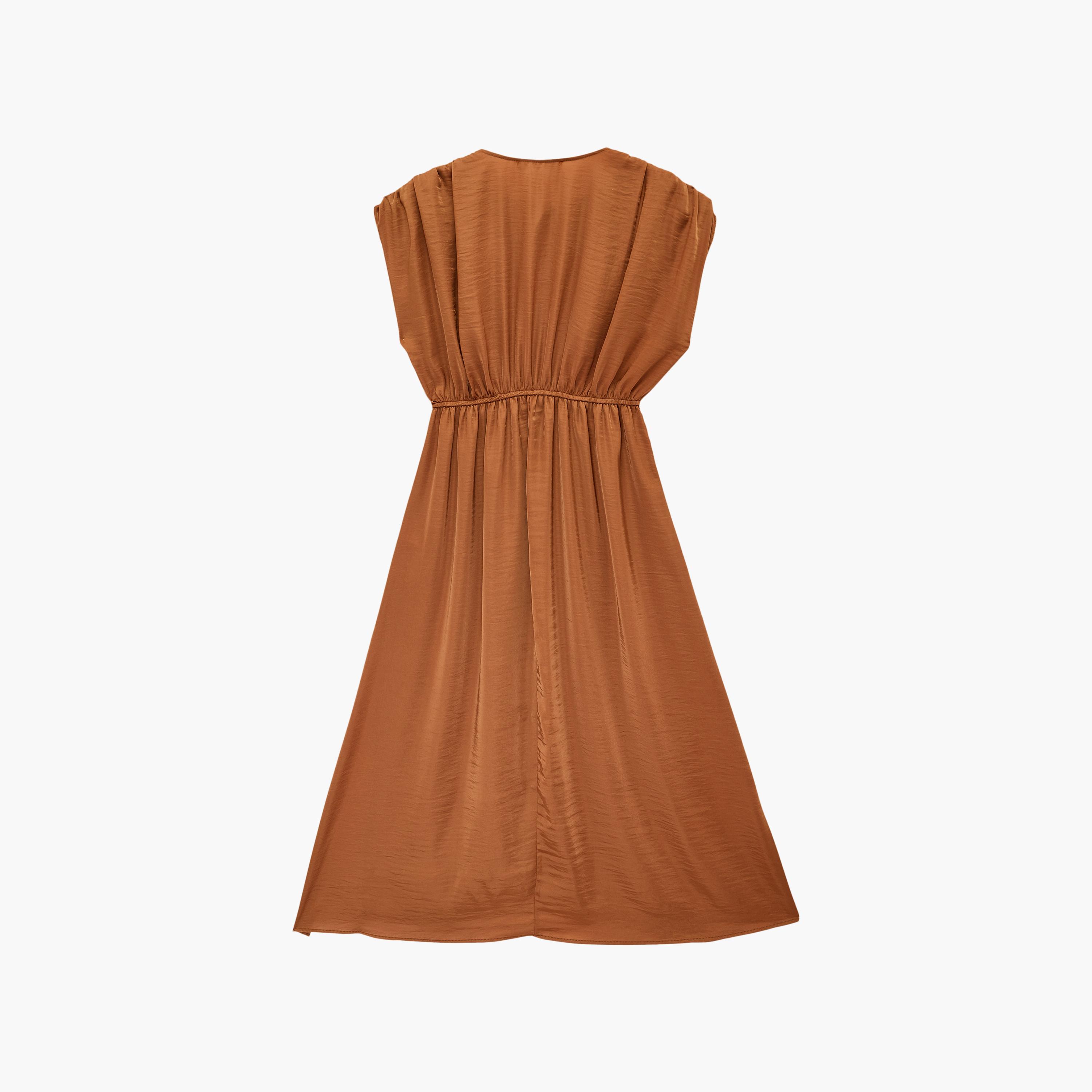 فستان ميدي نسائي برباط عند الرقبة "تاي-أب" بلون بني من كوتون-women-clothing-dresses-image-5