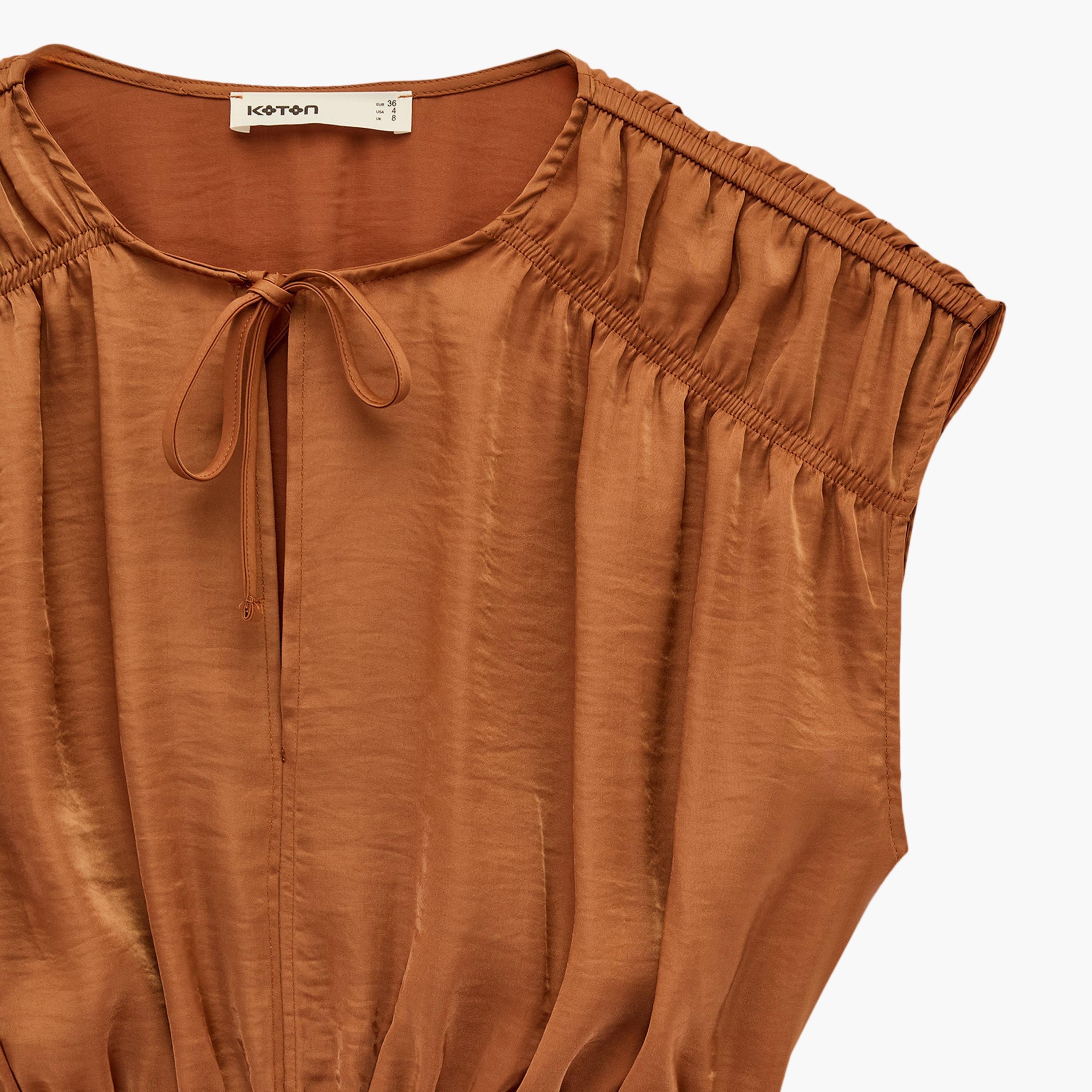 فستان ميدي نسائي برباط عند الرقبة "تاي-أب" بلون بني من كوتون-women-clothing-dresses-image-6