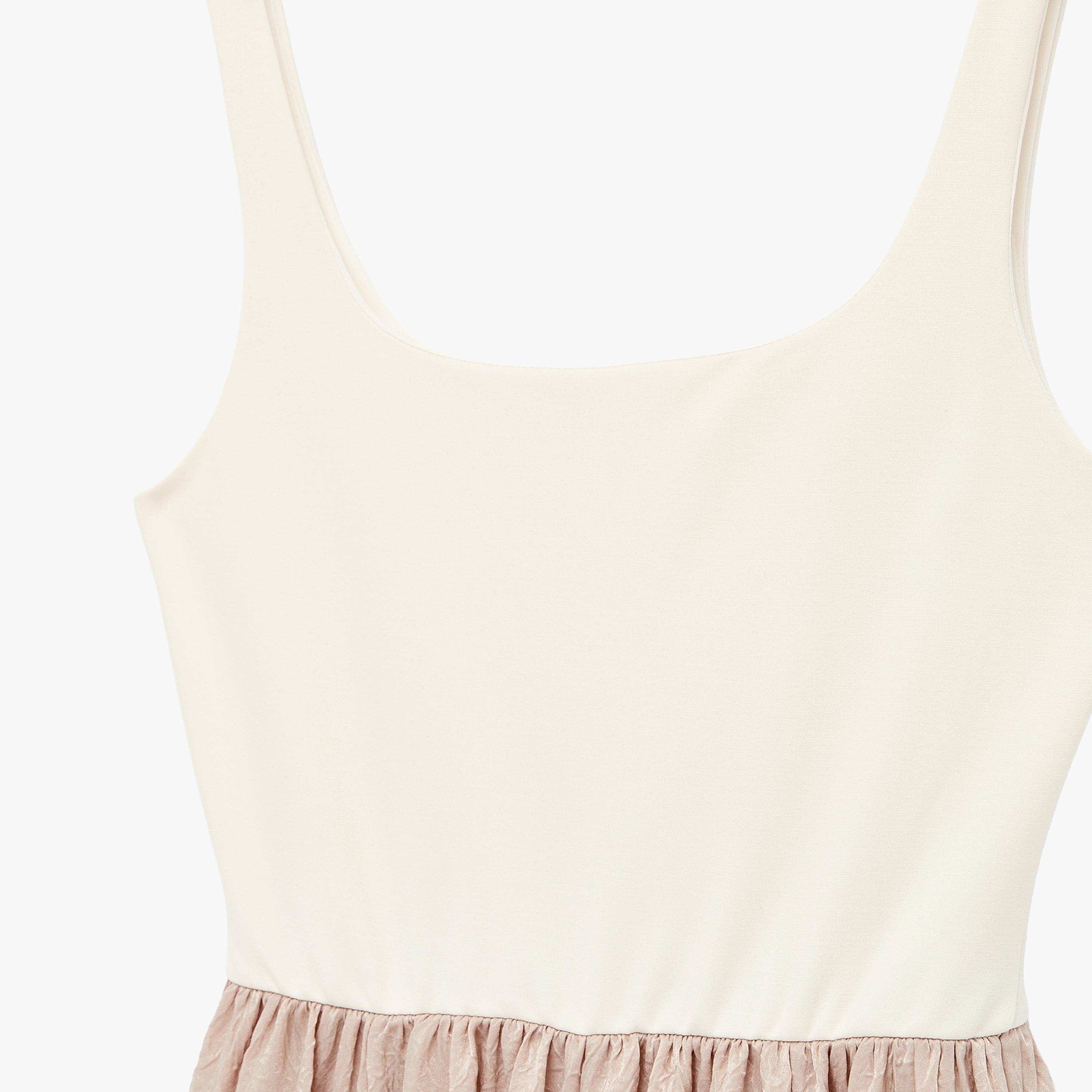 KOTON Beige Colour-Blocked Square Neck Fit & Flared Women's Midi Dress-women-clothing-dresses-image-5