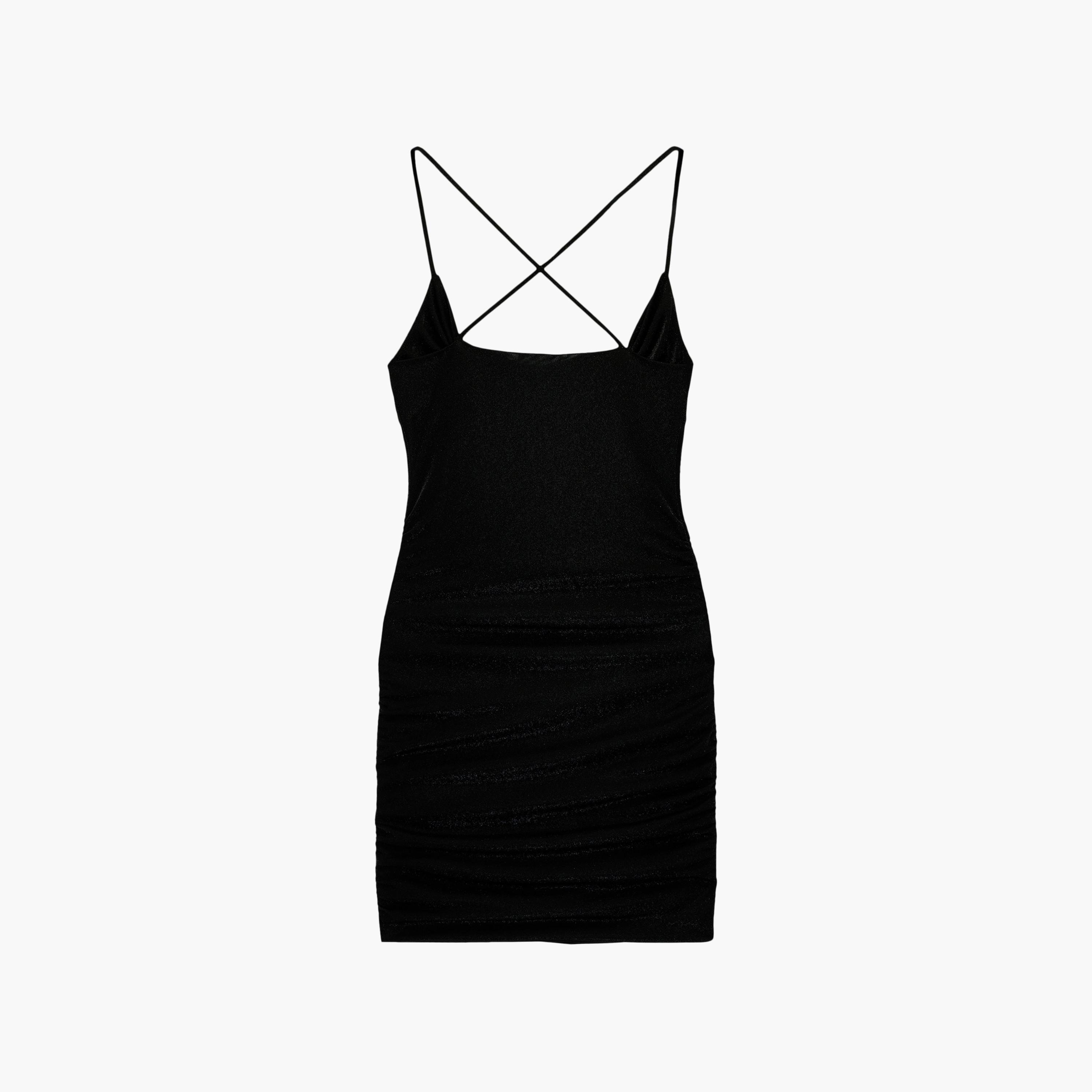 فستان ميني نسائي "بودي كون" بياقة "كاول نيك" منسدلة بلون أسود من كوتون-women-clothing-dresses-image-4