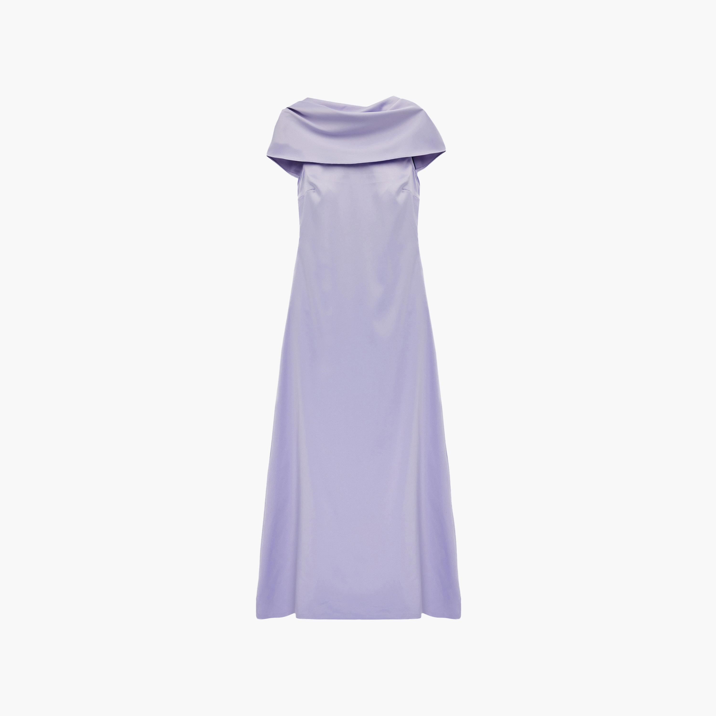 فستان ماكسي نسائي بياقة "كاول نيك" وأكمام "كاب" قصيرة بلون لافندر من كوتون-women-clothing-dresses-image-5