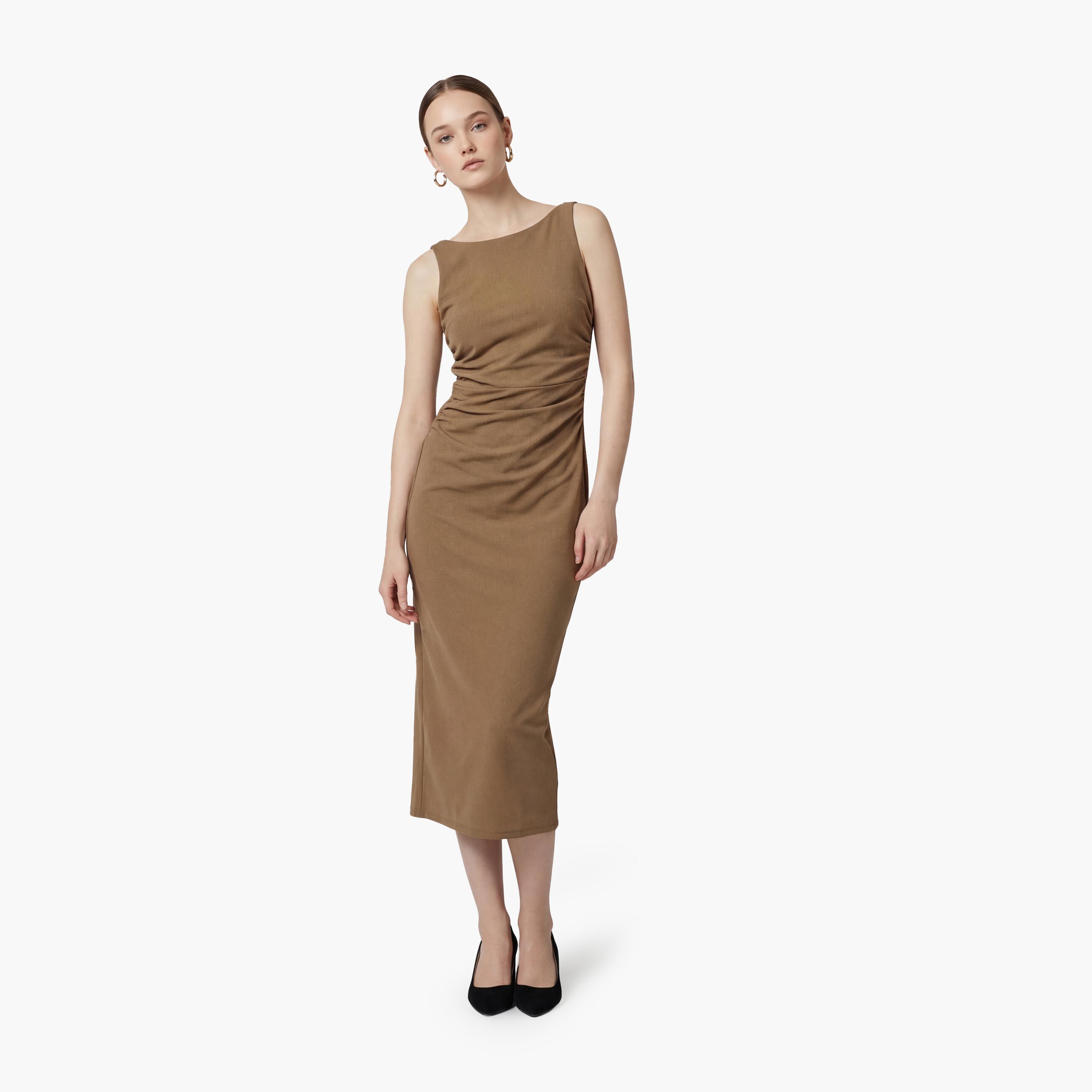 فستان ماكسي نسائي "شيث" بلون بني من كوتون-women-clothing-dresses-image-1