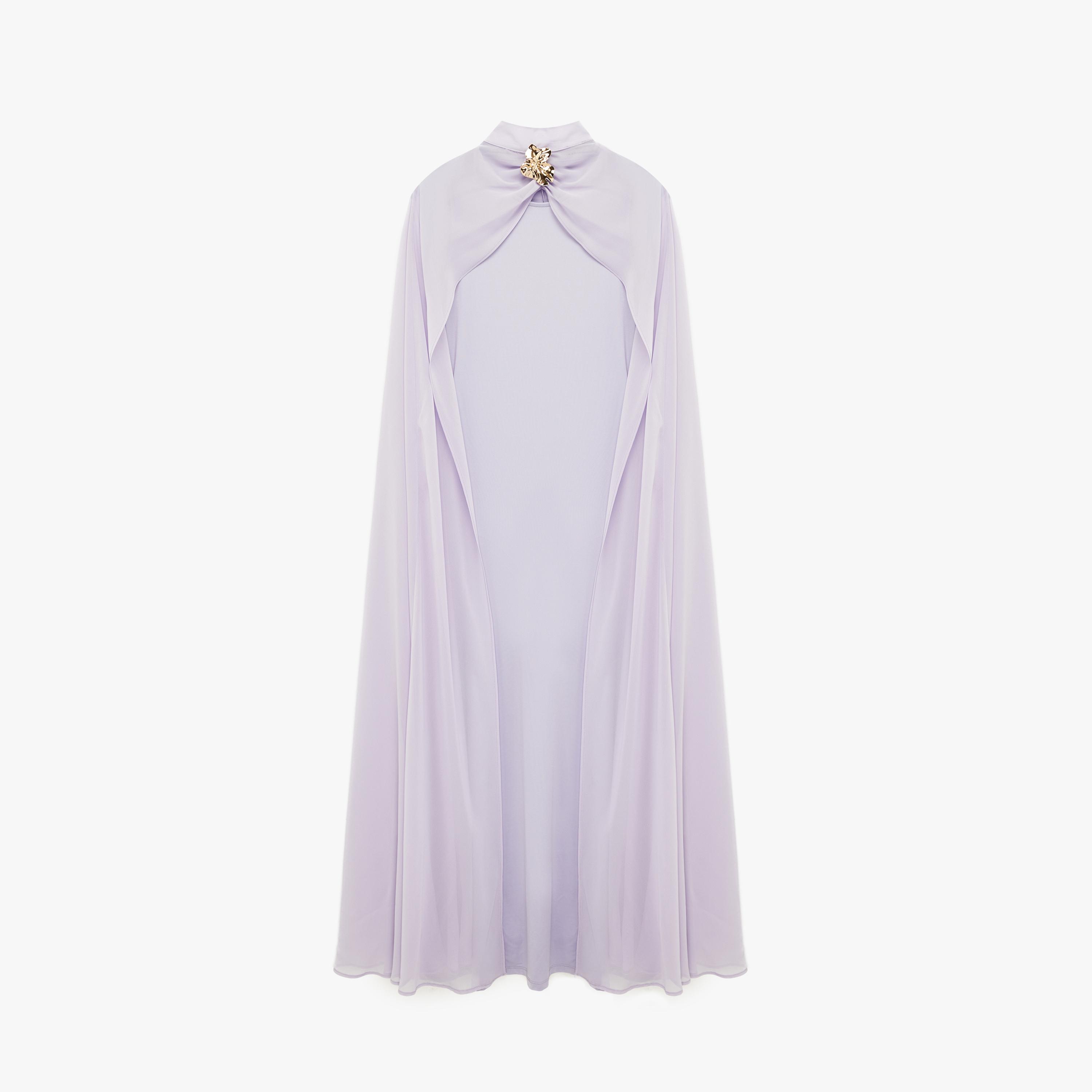 فستان سهرة ماكسي نسائي بلون لافندر وياقة عالية وأكمام كاب من كوتون-women-clothing-dresses-image-3