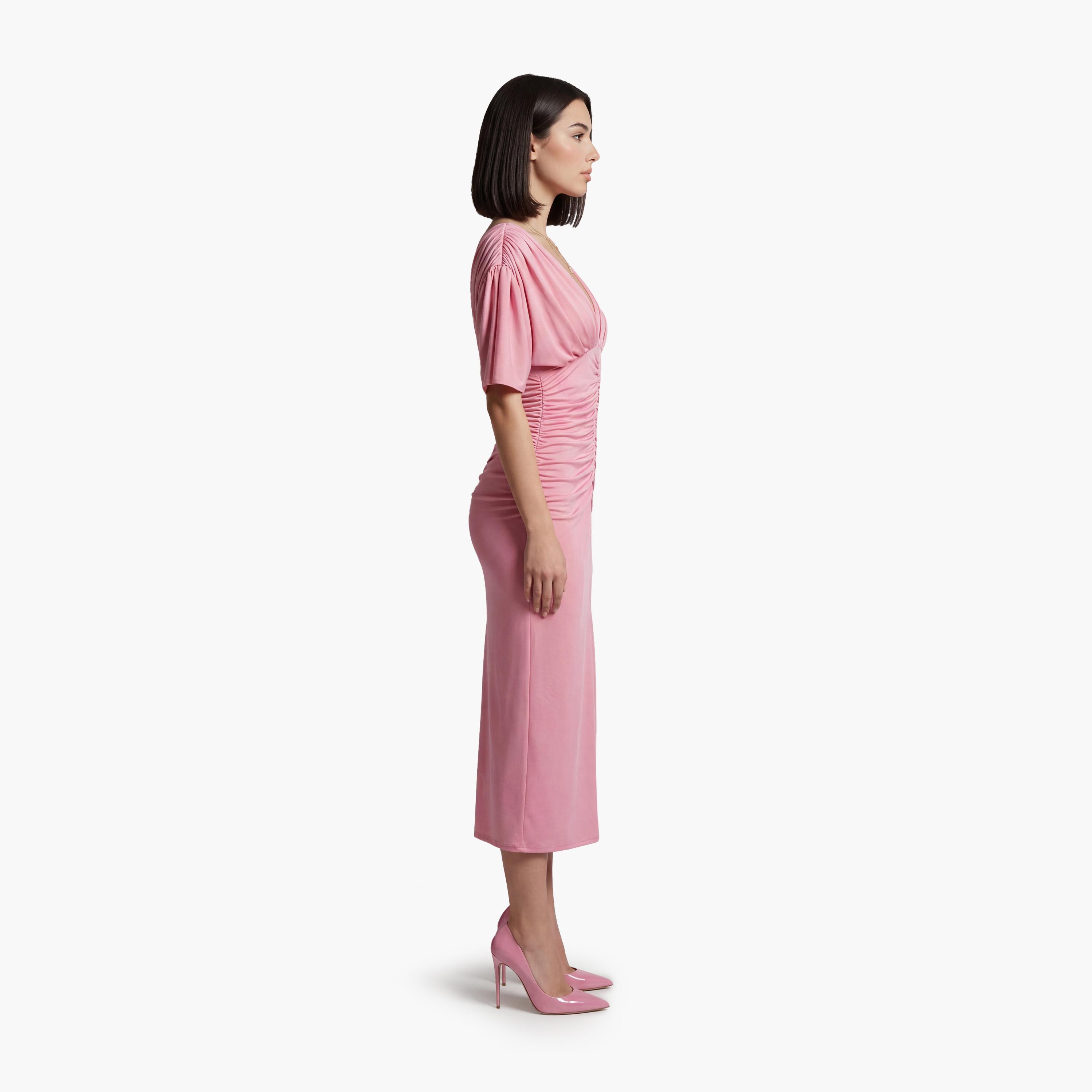 فستان ماكسي نسائي "شيث" بتصميم "روشد" بزمزمة بلون وردي من كوتون-women-clothing-dresses-image-2