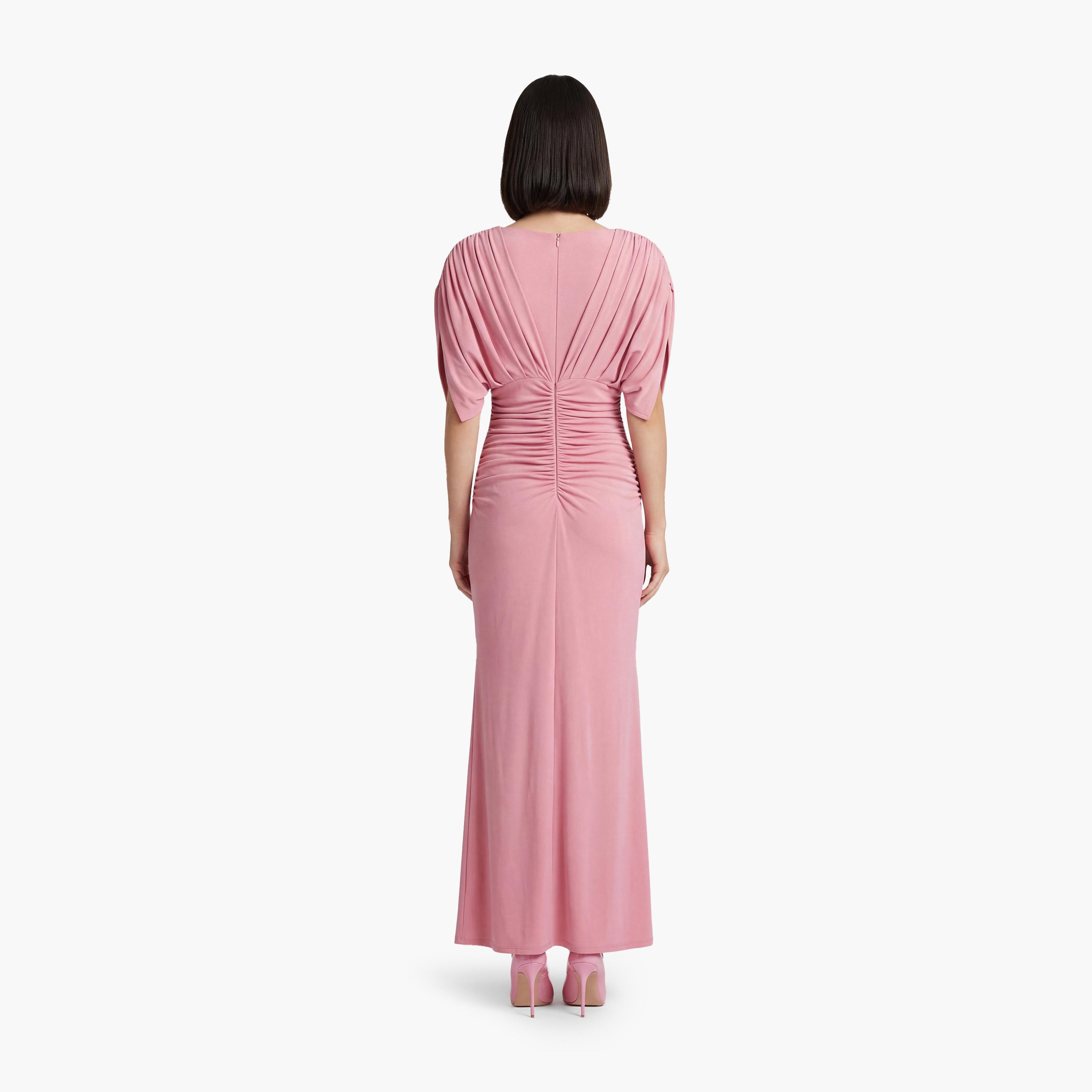 فستان ماكسي نسائي "شيث" بتصميم "روشد" بزمزمة بلون وردي من كوتون-women-clothing-dresses-image-3