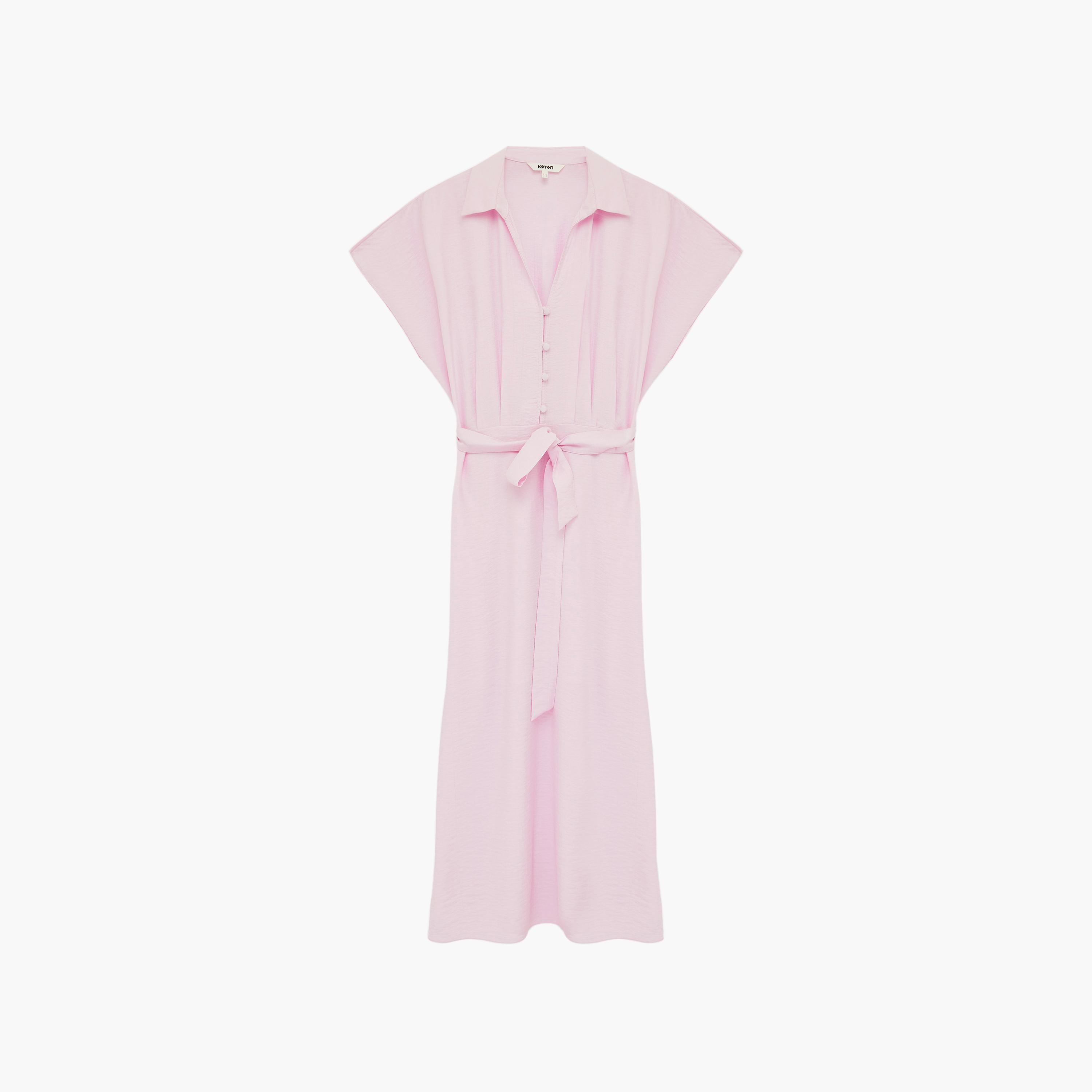 فستان ماكسي نسائي بتصميم قميص "شيرت" بياقة بلون وردي من كوتون-women-clothing-dresses-image-6