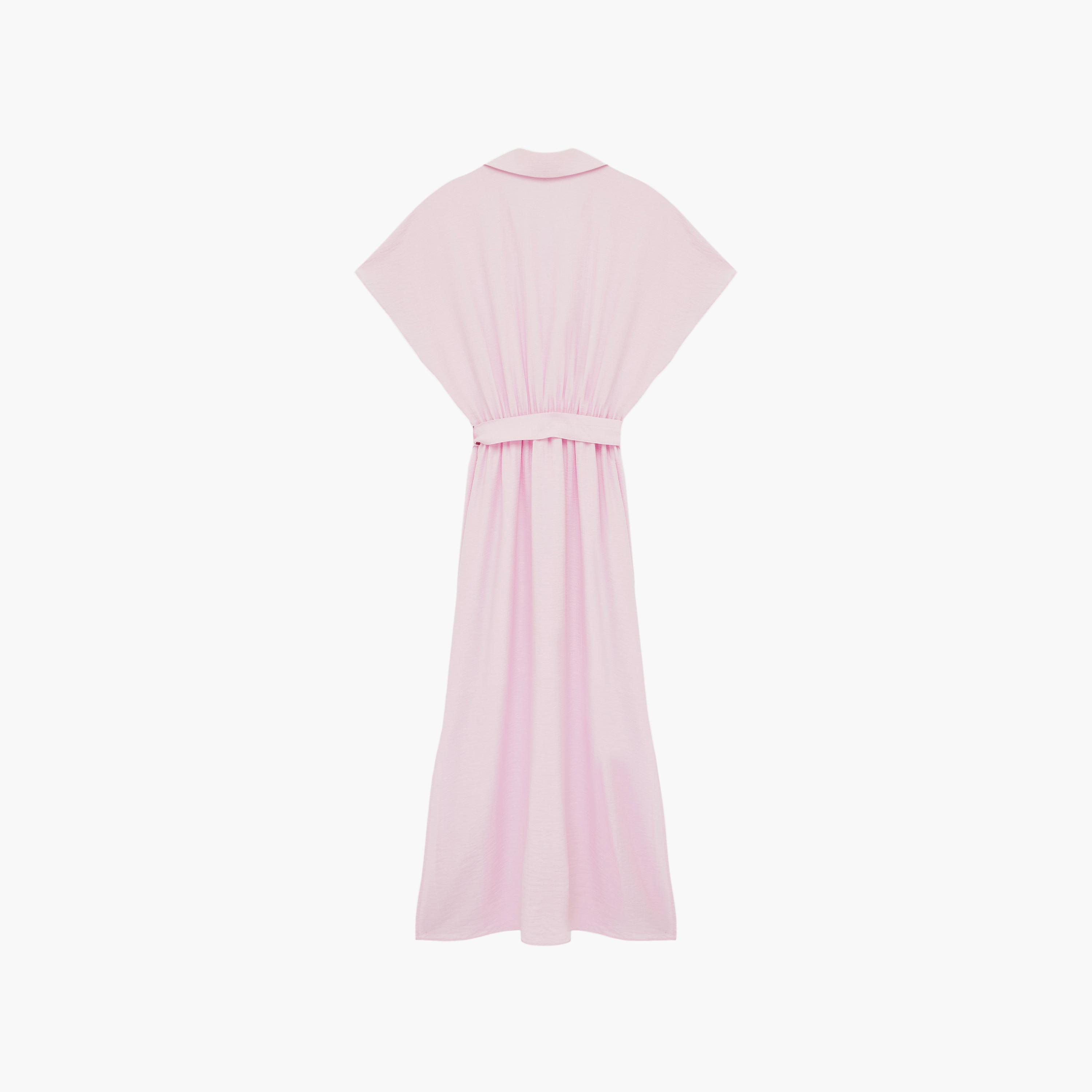 فستان ماكسي نسائي بتصميم قميص "شيرت" بياقة بلون وردي من كوتون-women-clothing-dresses-image-7
