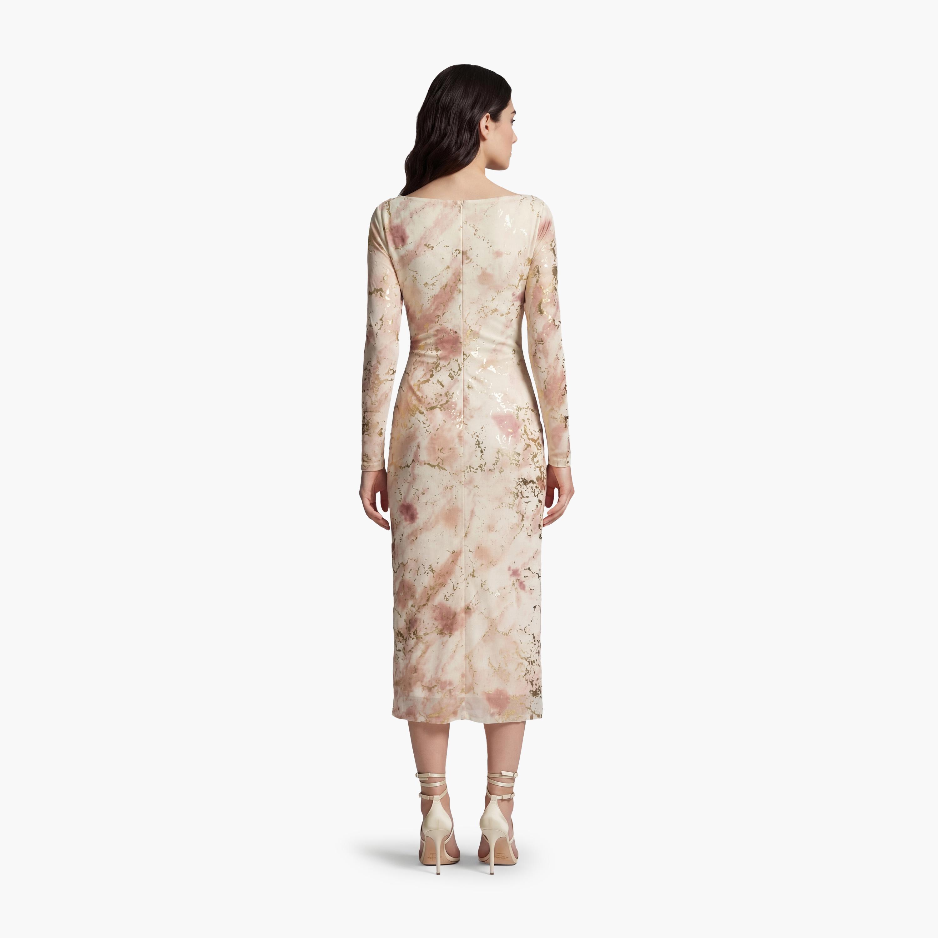 فستان ميدي نسائي "بودي كون" بطبعة "فويل" تجريدية بلون كريمي من كوتون-women-clothing-dresses-image-3