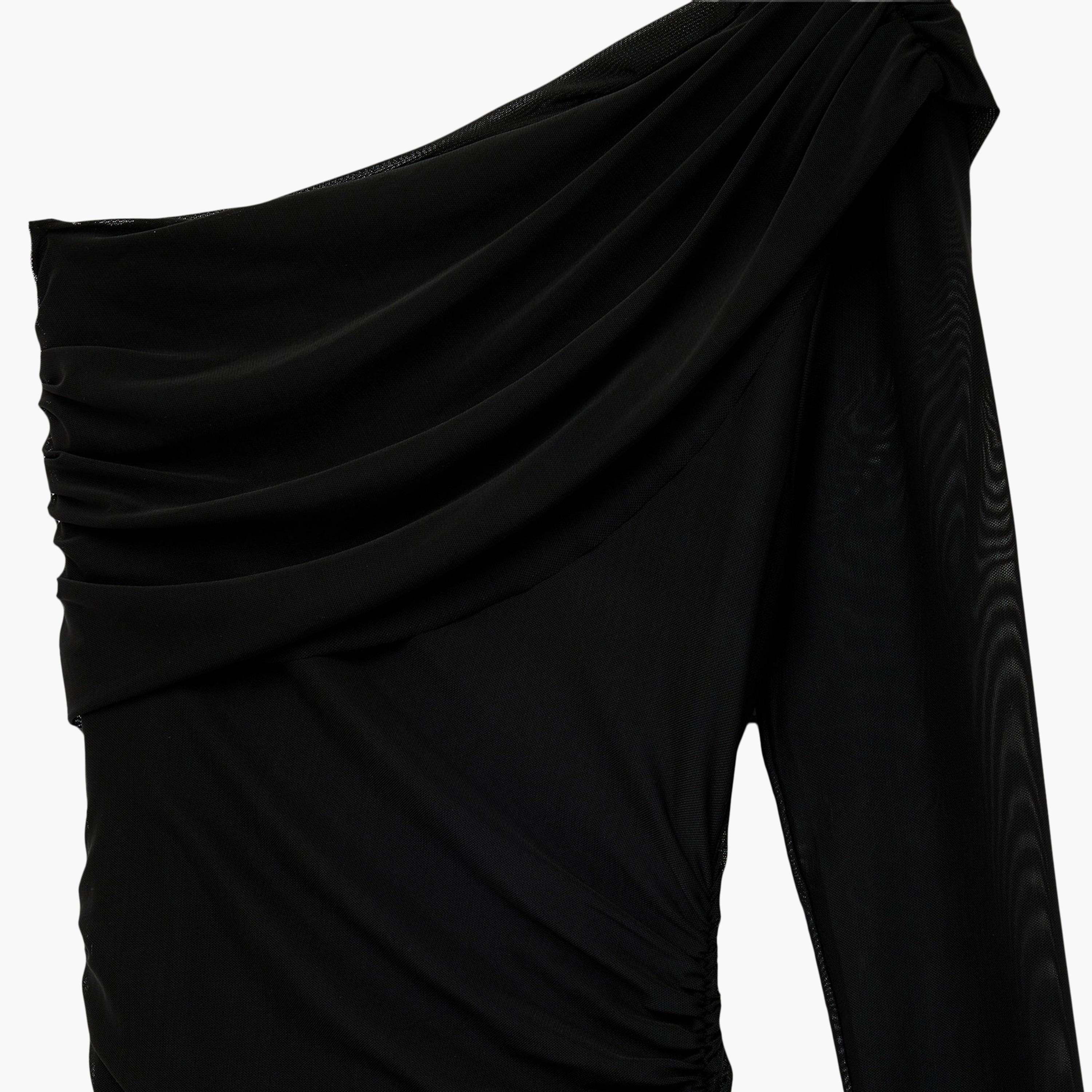 فستان ميدي نسائي "أسيمتريك" غير متماثل بكتف واحد بلون أسود من كوتون-women-clothing-dresses-image-5