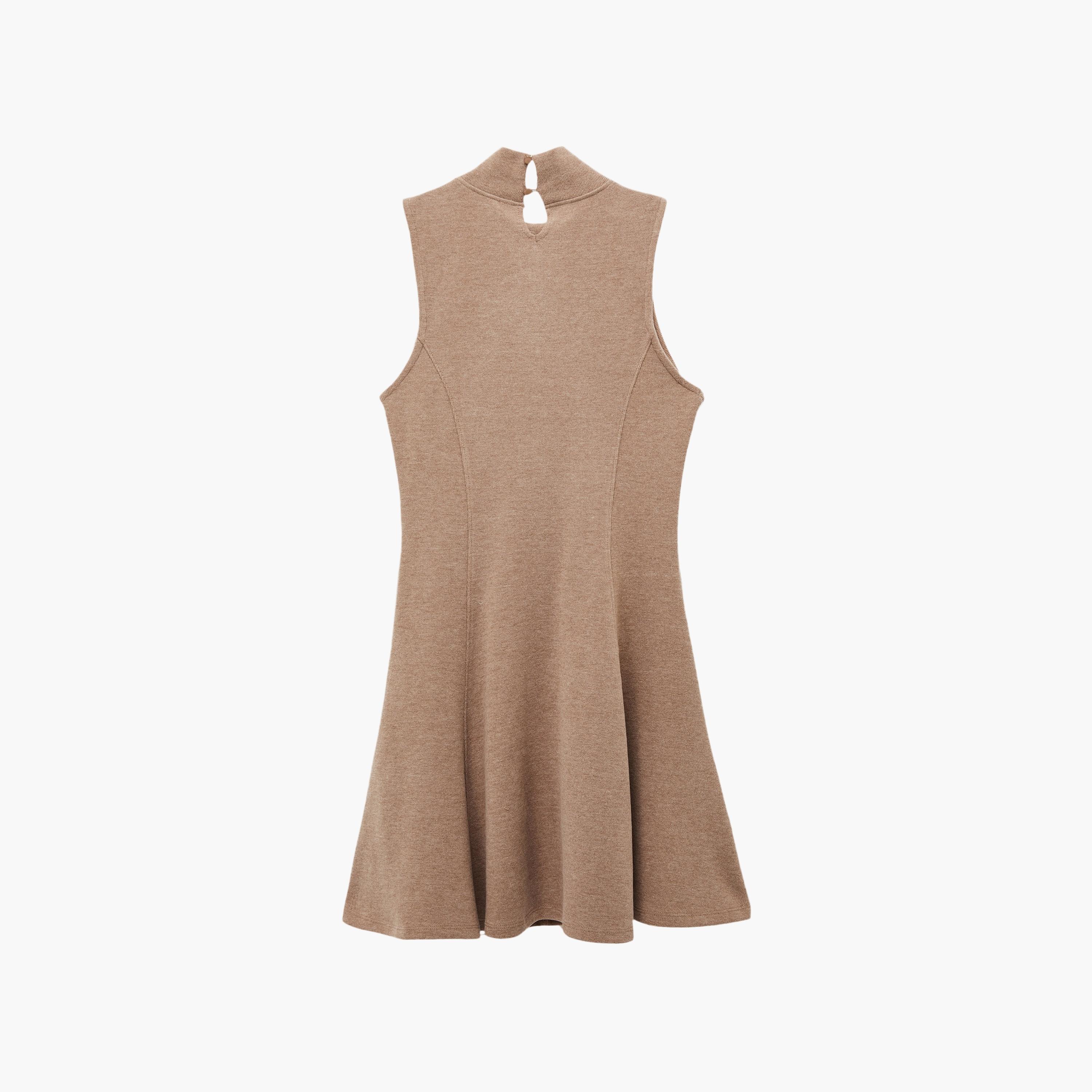 فستان ميني نسائي "سكاتر" بياقة "هاي نيك" عالية بلون بيج من كوتون-women-clothing-dresses-image-7