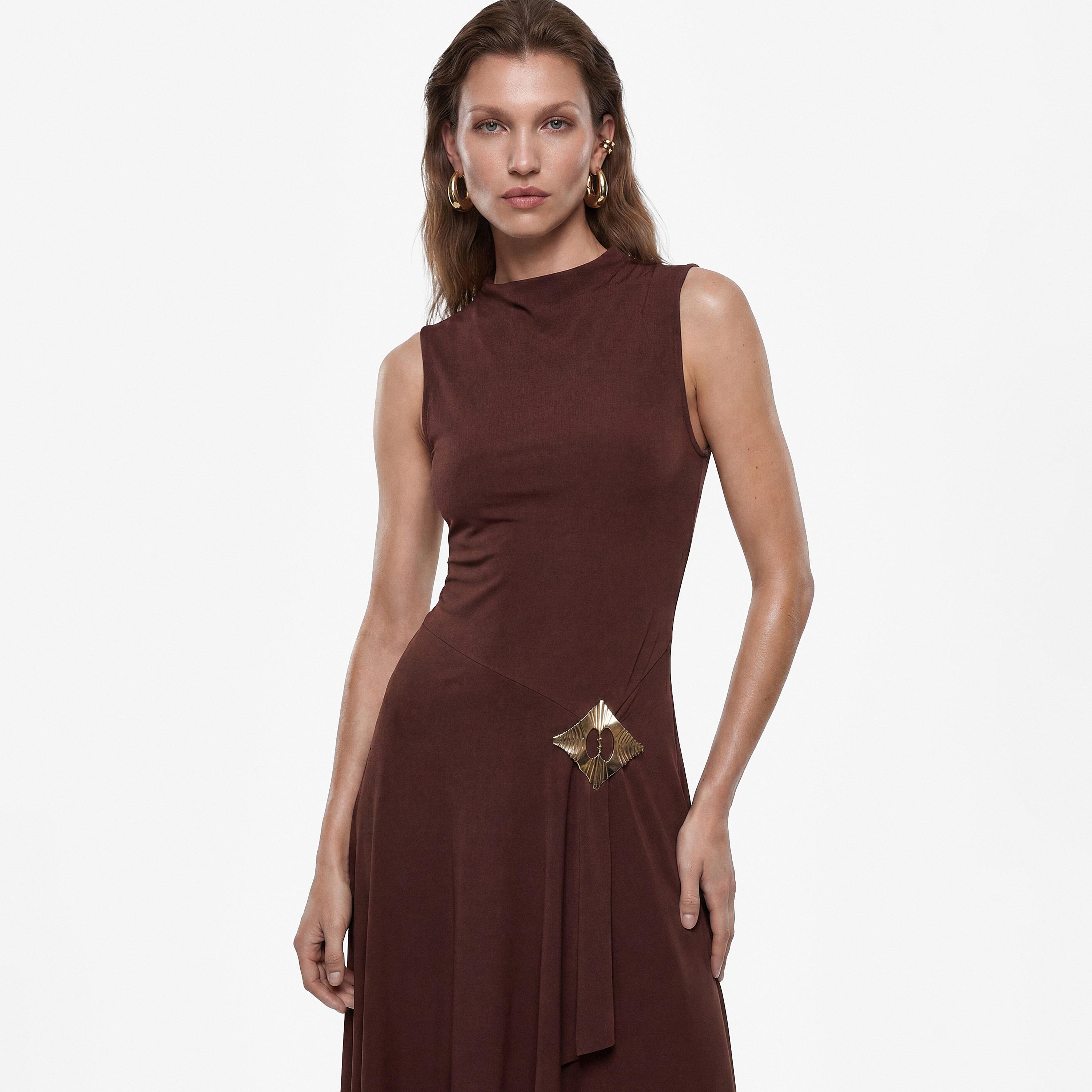 KOTON Brown Fit & Flared Women's Maxi Dress-women-clothing-dresses-image-2