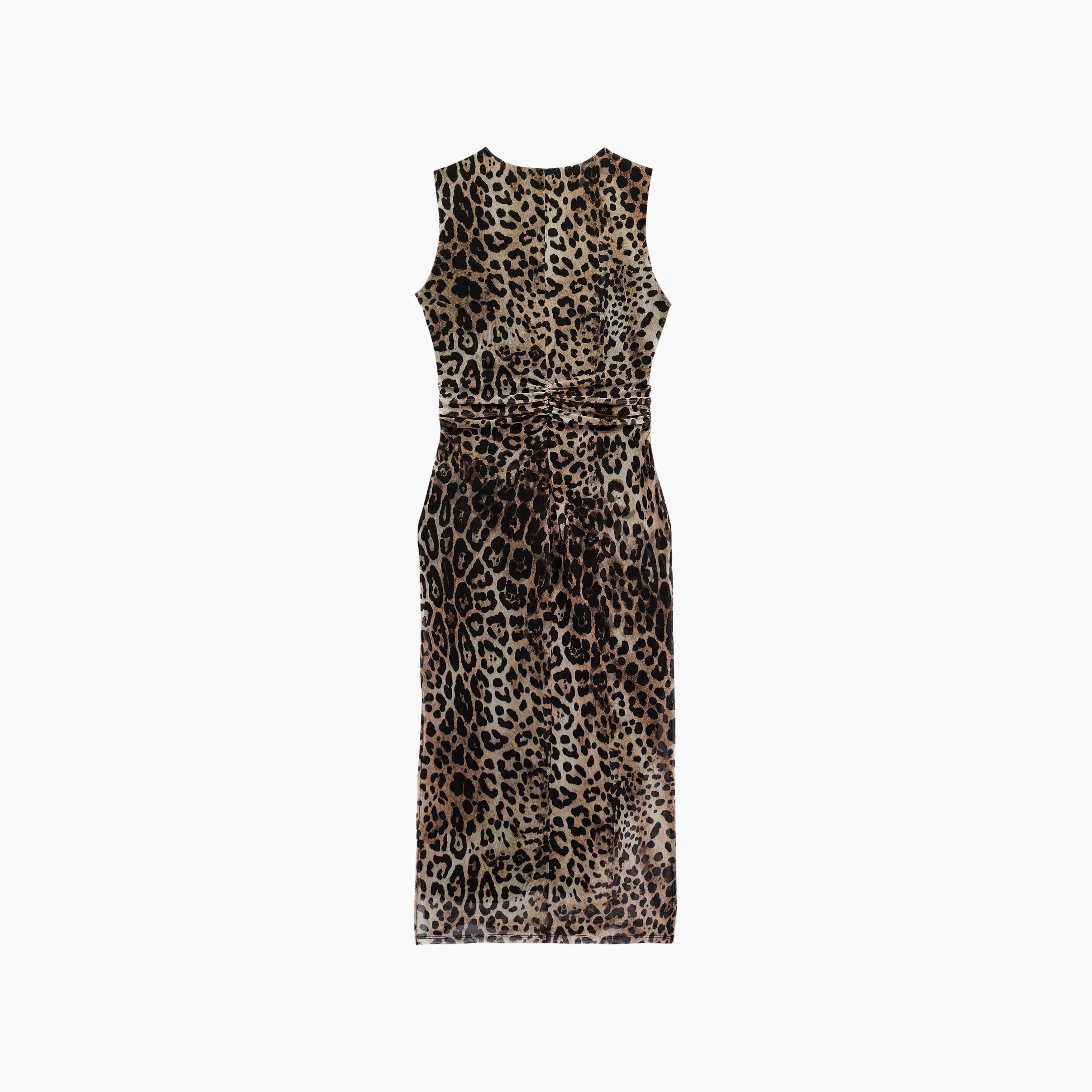 KOTON Brown Leopard Print Sheath Women's Midi Dress-women-clothing-dresses-image-7