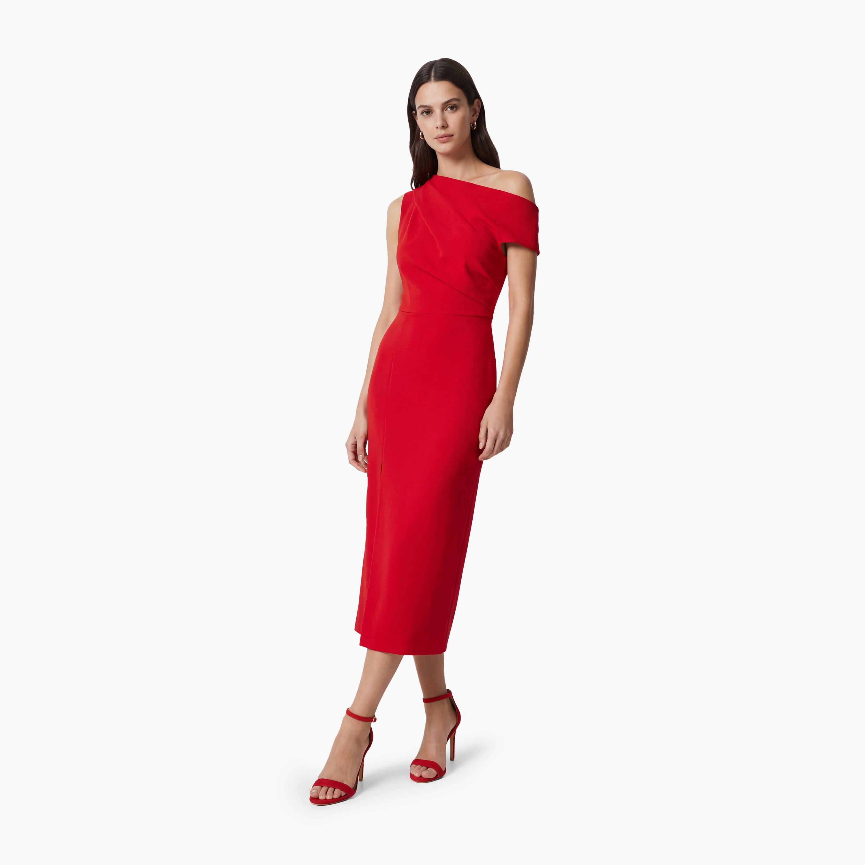 فستان ميدي نسائي "شيث" بكتف واحد بلون أحمر من كوتون-women-clothing-dresses-image-1