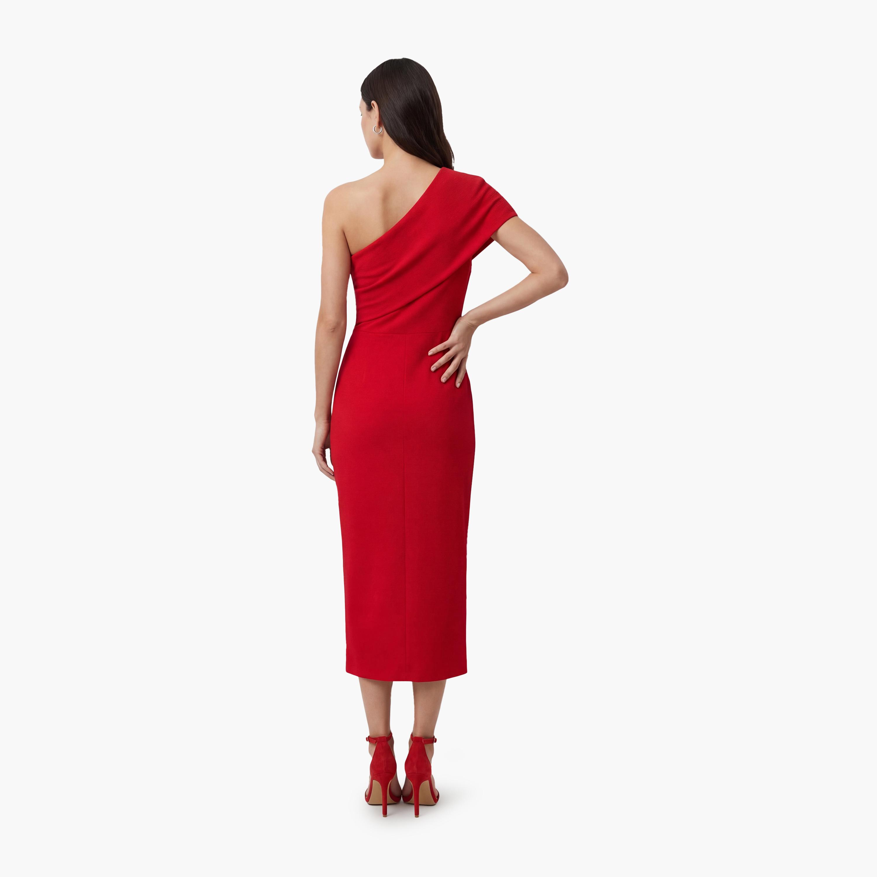 فستان ميدي نسائي "شيث" بكتف واحد بلون أحمر من كوتون-women-clothing-dresses-image-3