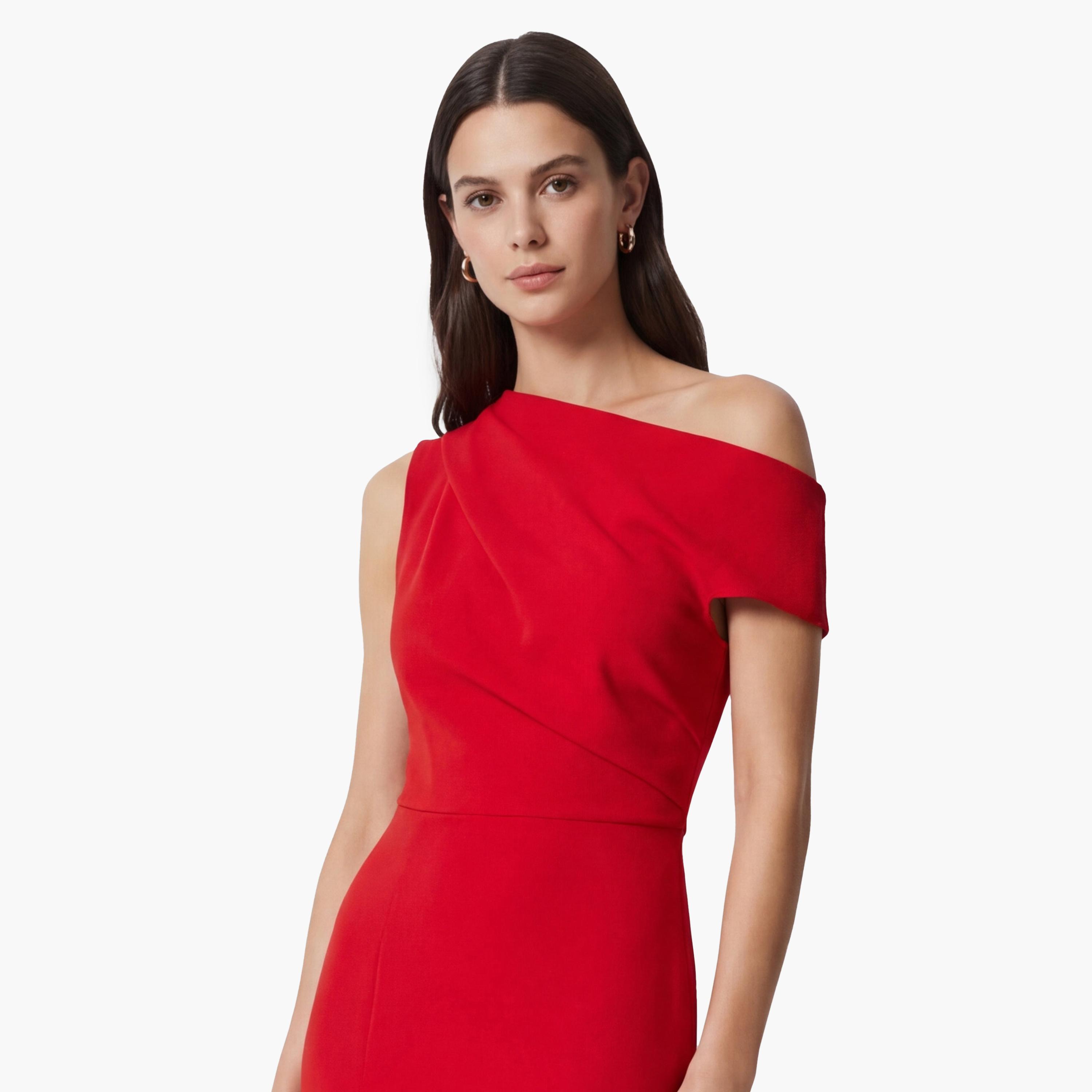 فستان ميدي نسائي "شيث" بكتف واحد بلون أحمر من كوتون-women-clothing-dresses-image-4
