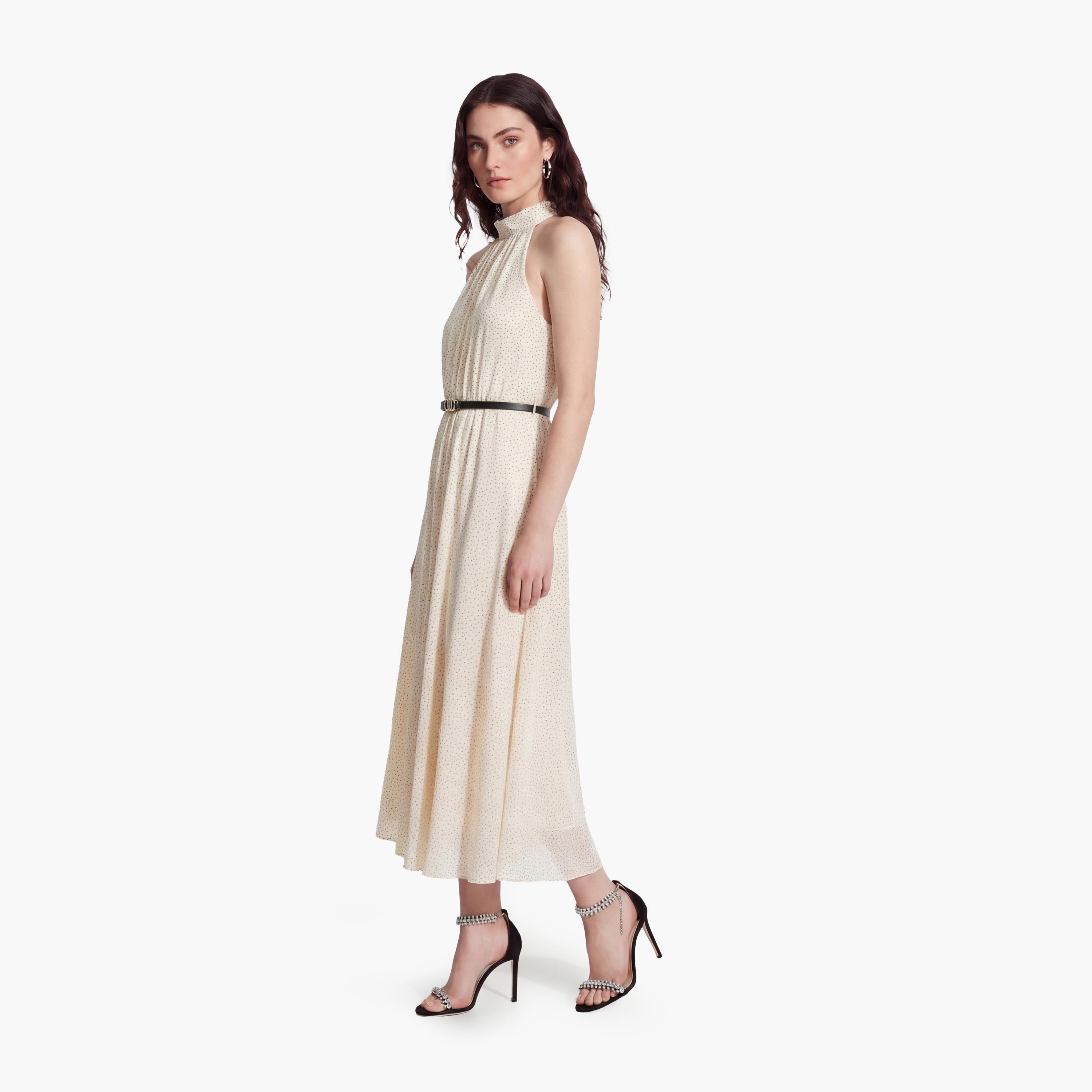فستان ماكسي نسائي بياقة "هالتر" وطبعة "بولكا دوت" منقطة بلون كريمي من كوتون-women-clothing-dresses-image-2
