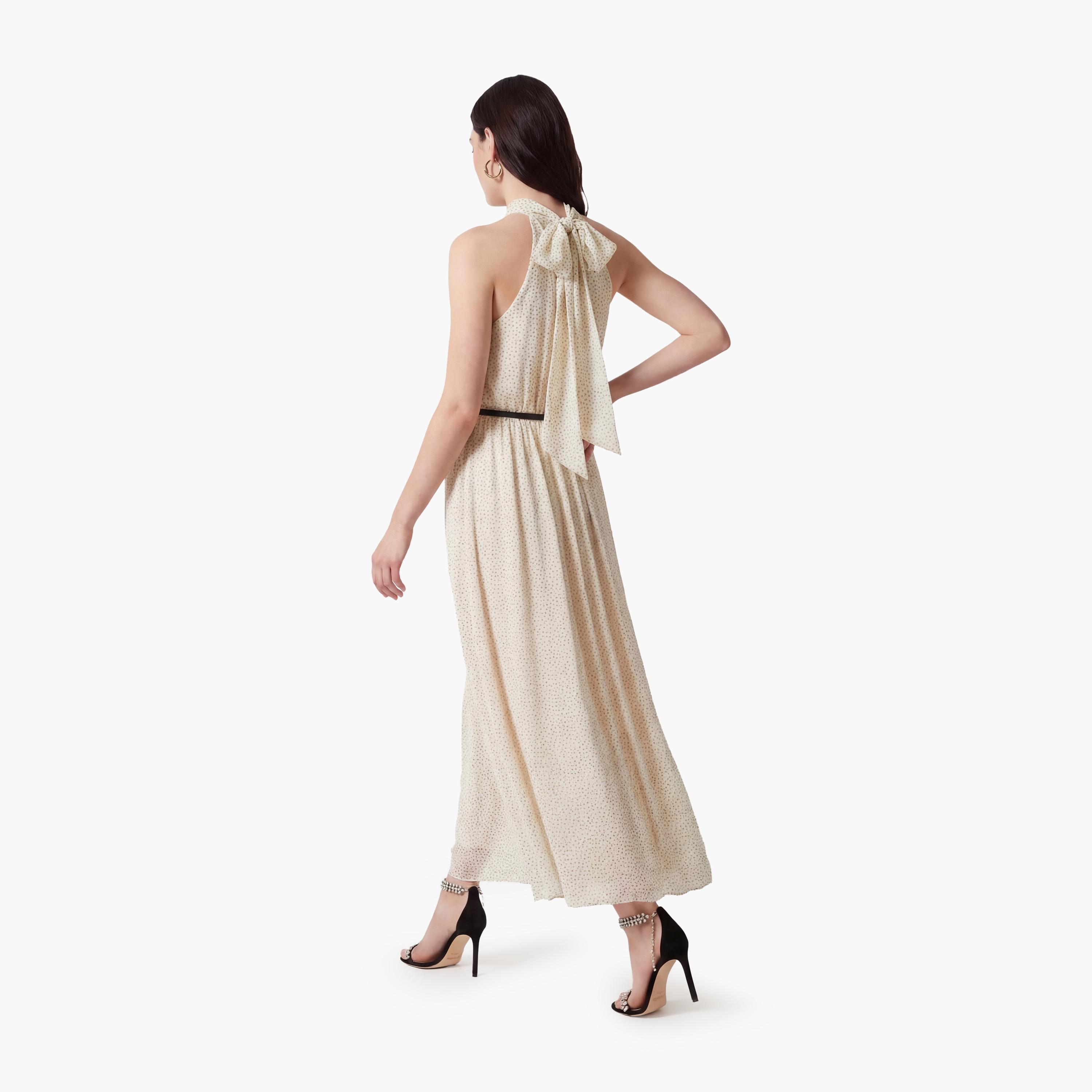 فستان ماكسي نسائي بياقة "هالتر" وطبعة "بولكا دوت" منقطة بلون كريمي من كوتون-women-clothing-dresses-image-3
