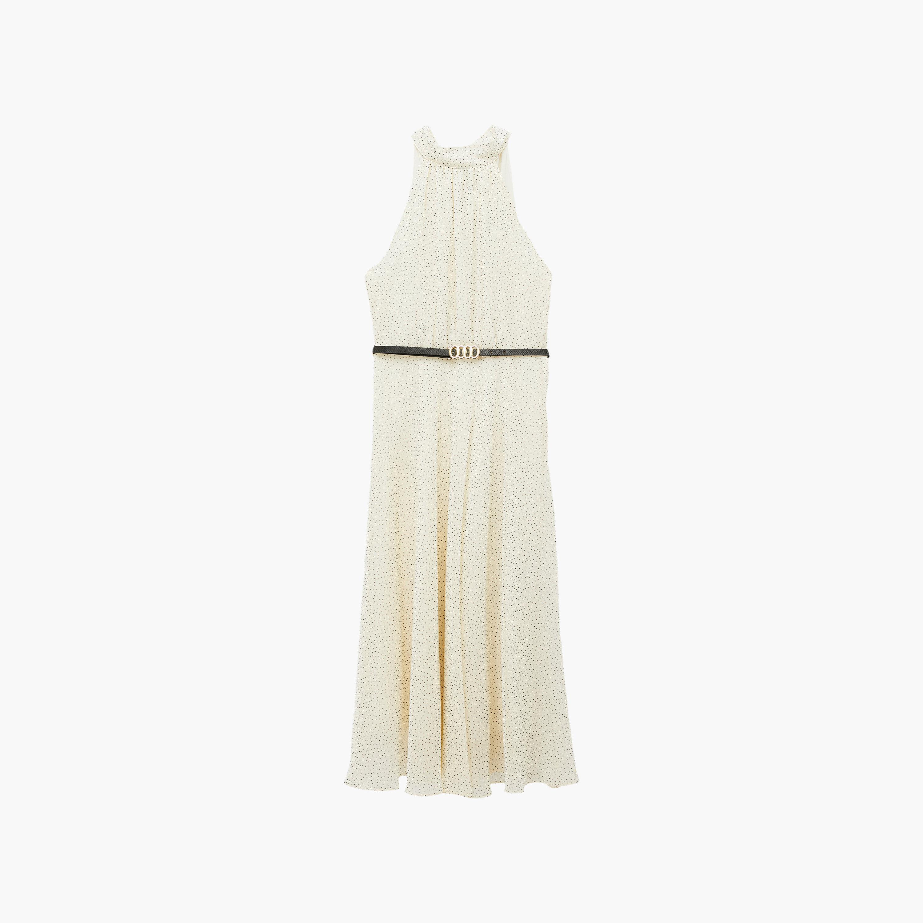 فستان ماكسي نسائي بياقة "هالتر" وطبعة "بولكا دوت" منقطة بلون كريمي من كوتون-women-clothing-dresses-image-5
