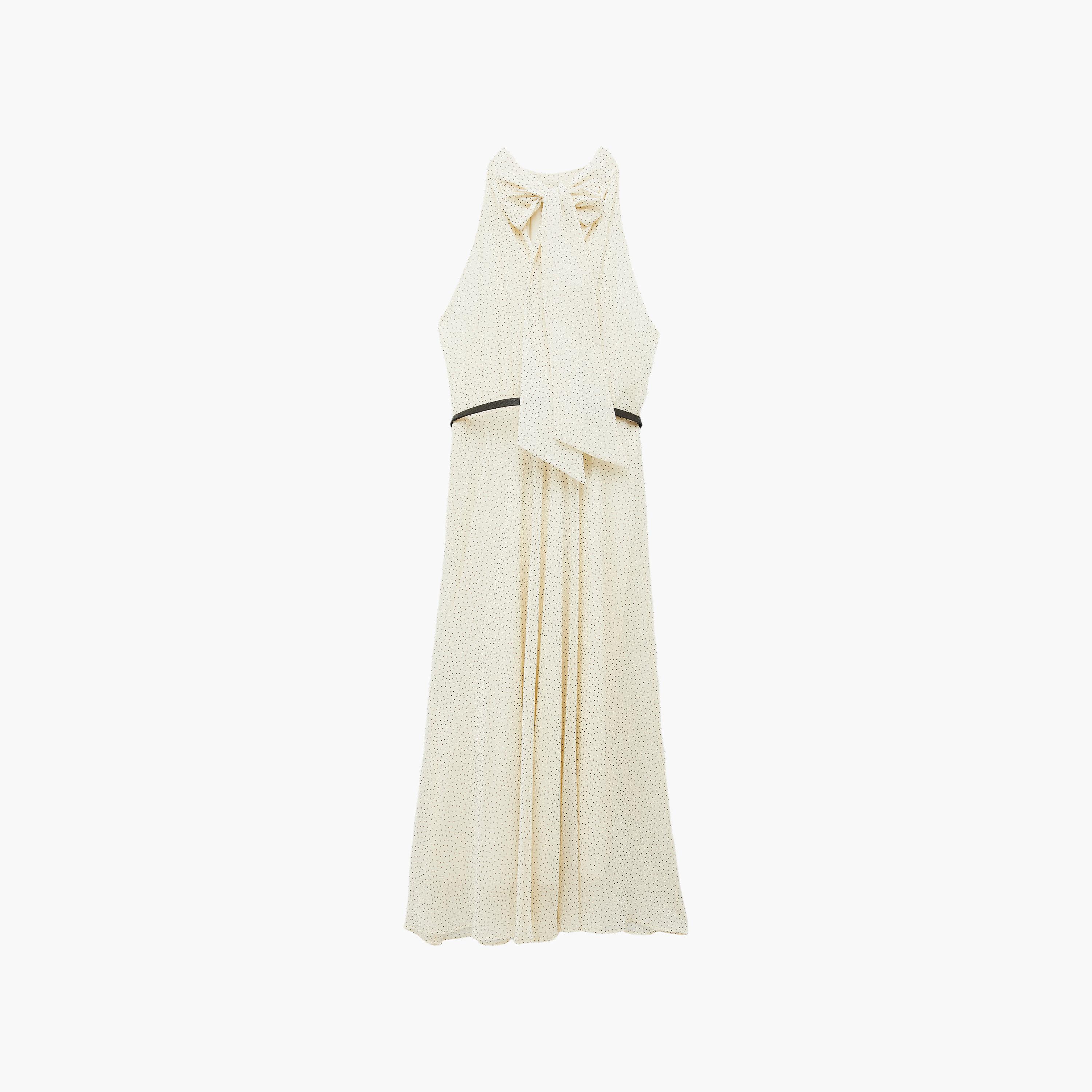 فستان ماكسي نسائي بياقة "هالتر" وطبعة "بولكا دوت" منقطة بلون كريمي من كوتون-women-clothing-dresses-image-6
