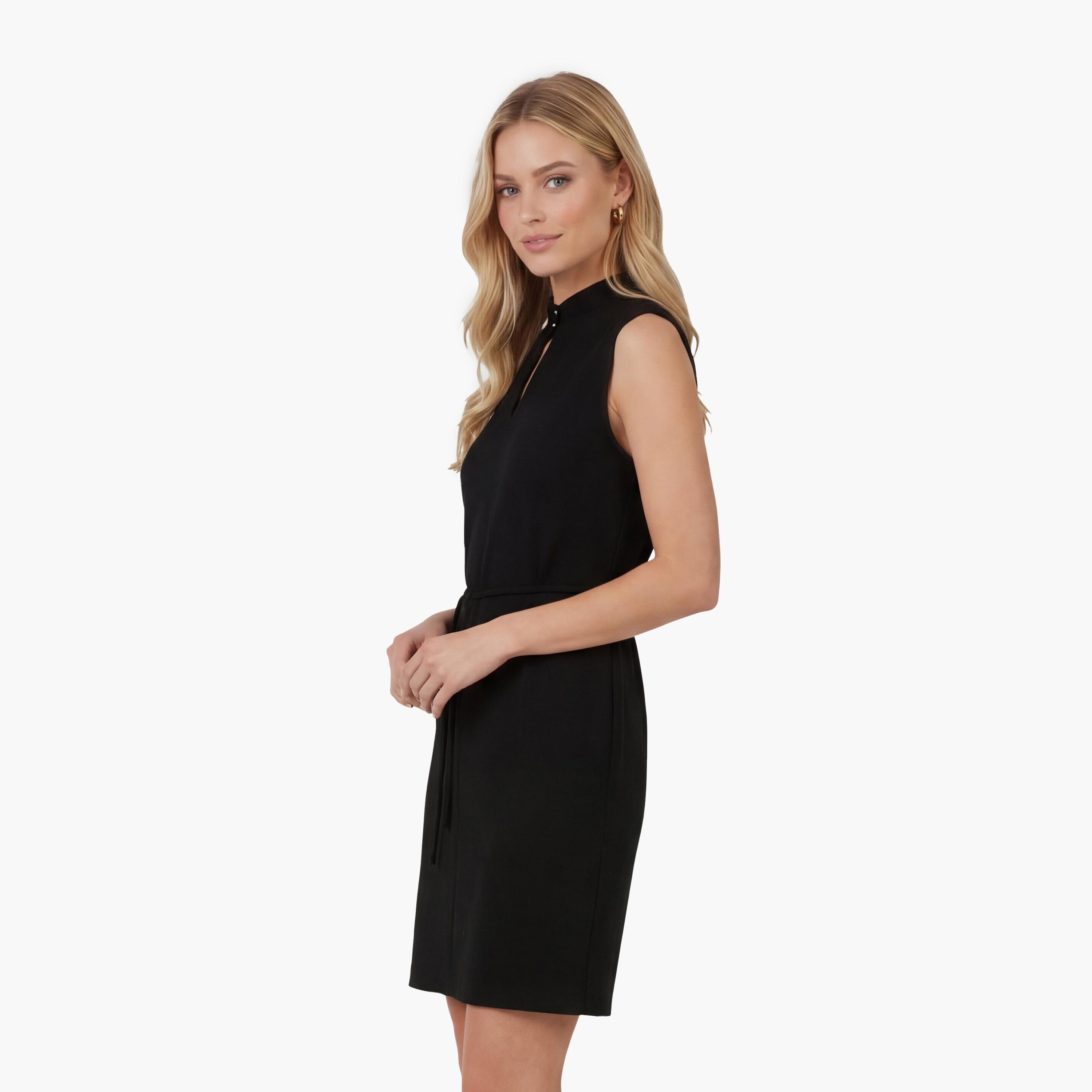 فستان ميني نسائي "شيث" بياقة "موك نيك" عالية بلون أسود من كوتون-women-clothing-dresses-image-3