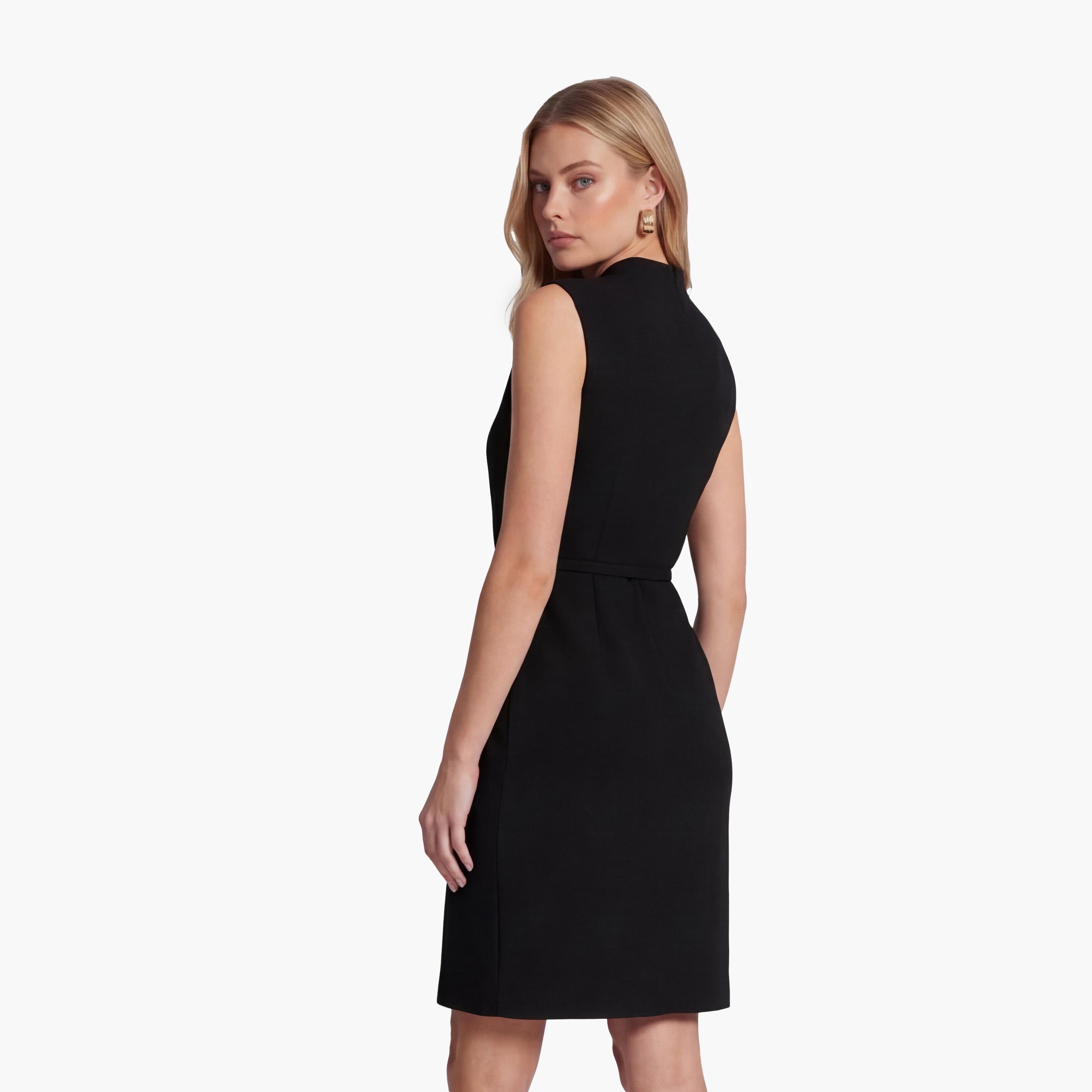 فستان ميني نسائي "شيث" بياقة "موك نيك" عالية بلون أسود من كوتون-women-clothing-dresses-image-4