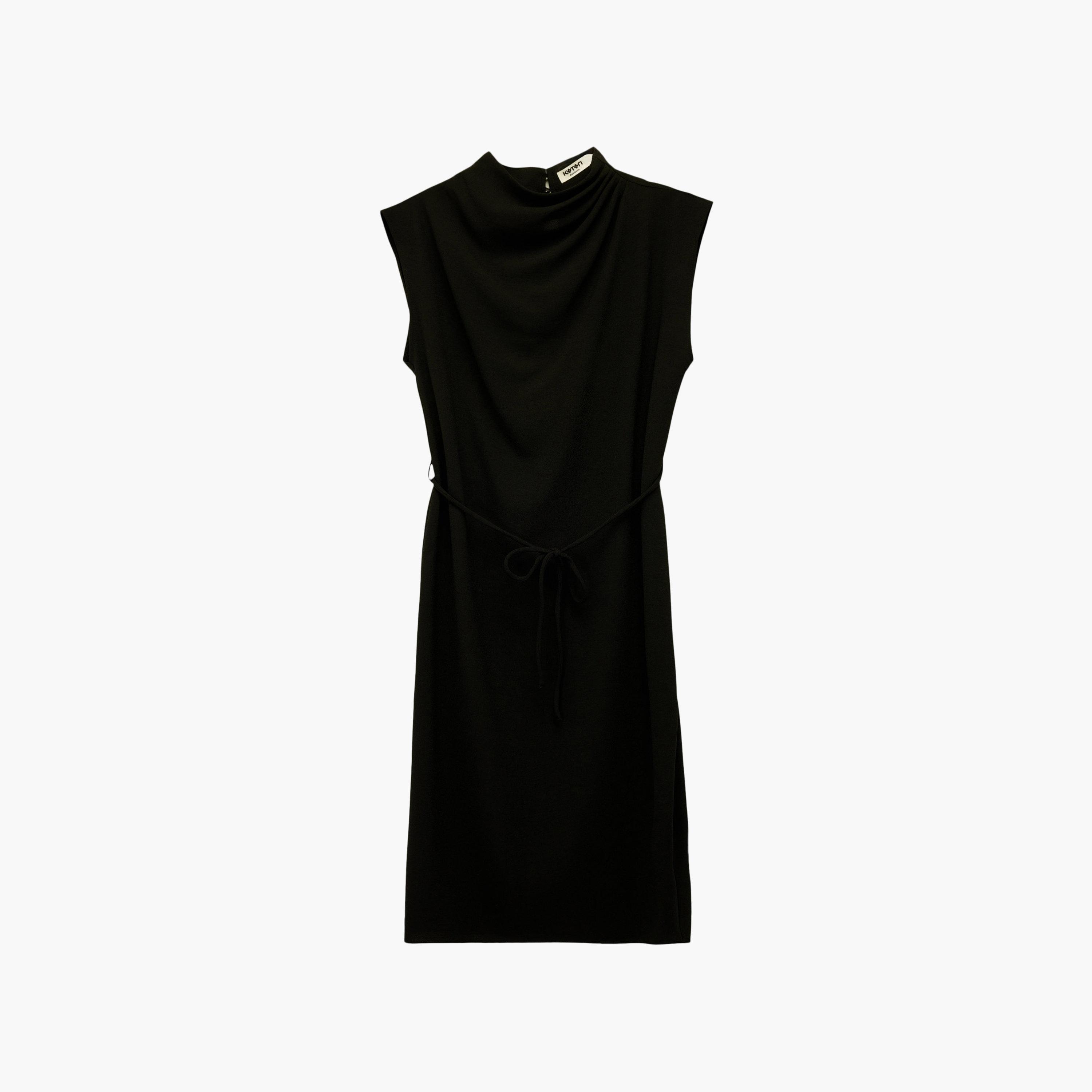 فستان ميني نسائي "شيث" بياقة "موك نيك" عالية بلون أسود من كوتون-women-clothing-dresses-image-7