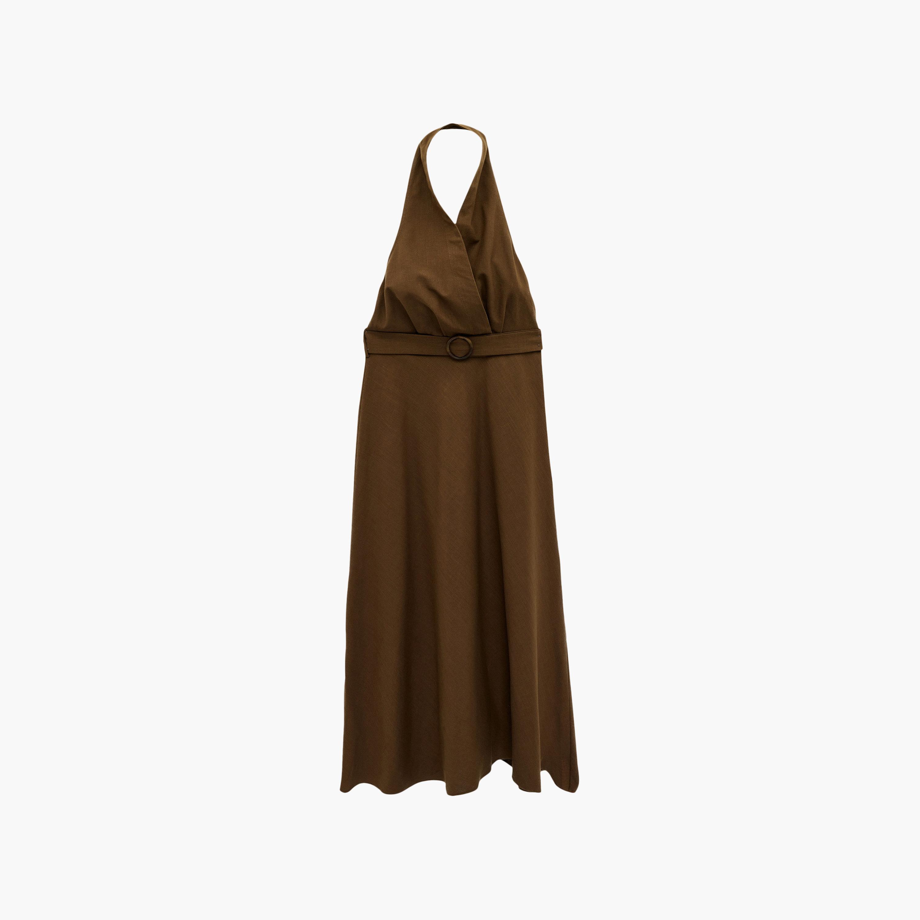 فستان ميدي نسائي من القطن بياقة "هالتر" بلون بني من كوتون-women-clothing-dresses-image-5