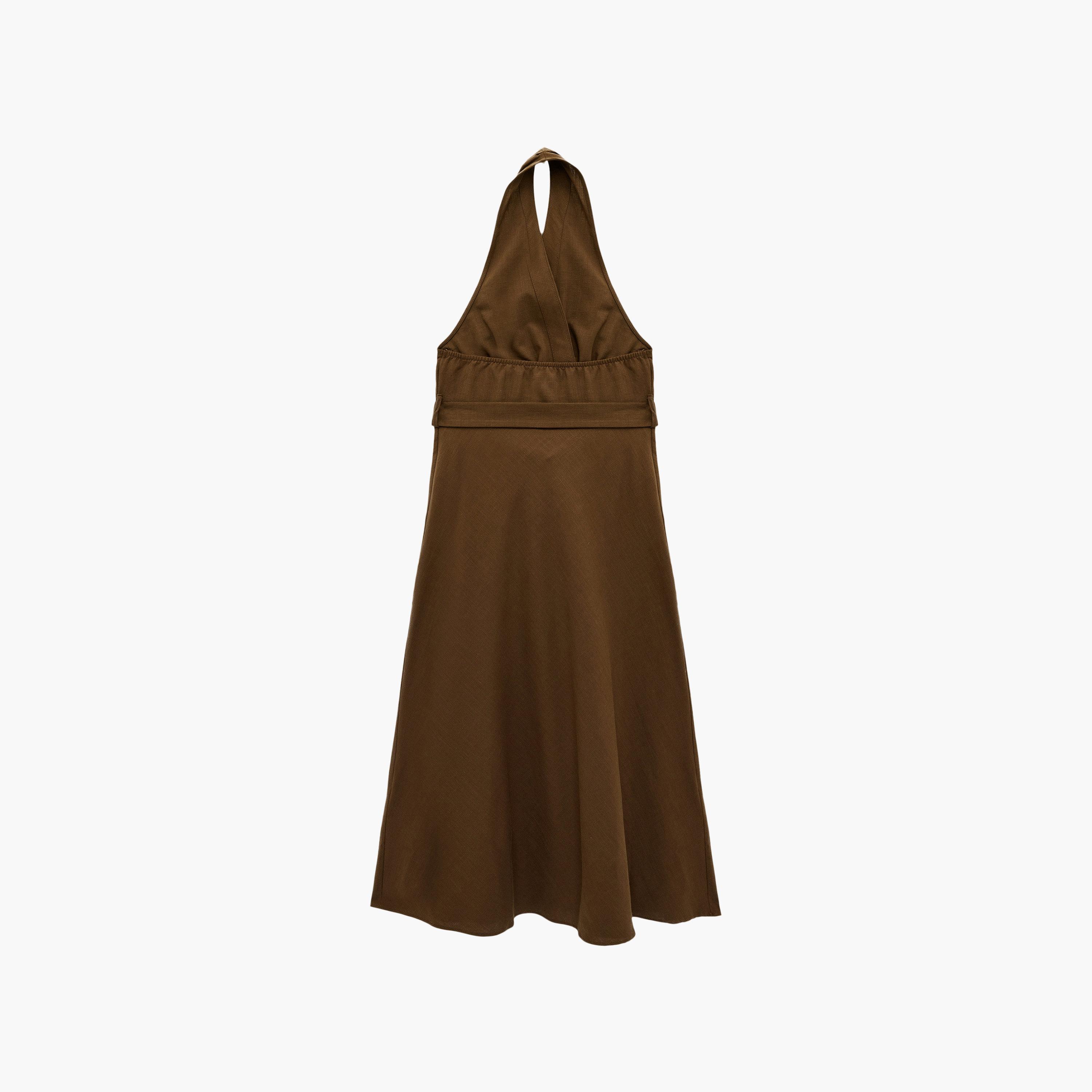 فستان ميدي نسائي من القطن بياقة "هالتر" بلون بني من كوتون-women-clothing-dresses-image-6