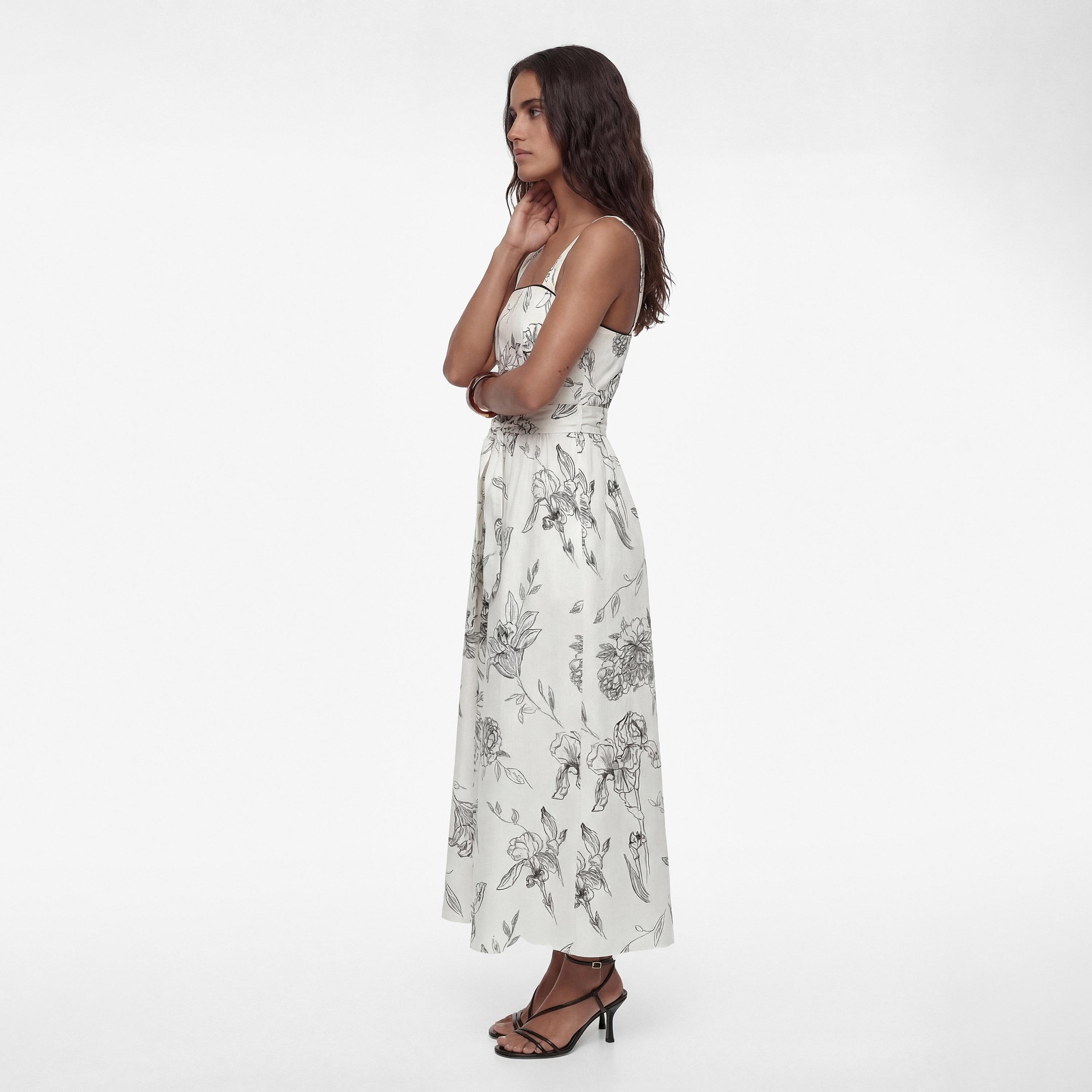 KOTON White Floral Print Cotton Square Neck Fit & Flared Women's Maxi Dress-women-clothing-dresses-image-2